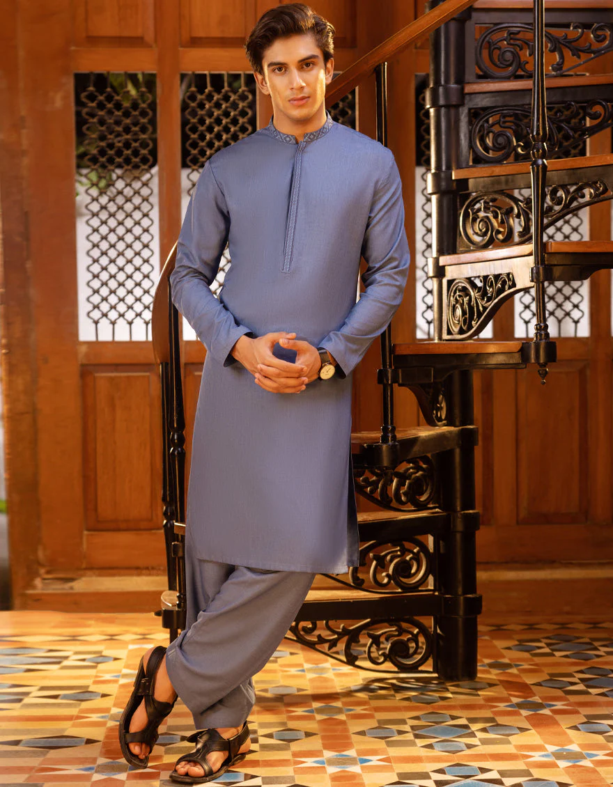 BLUE BLENDED KAMEEZ SHALWAR | JTKS-S-US-41162/A22/JJ7669-SF