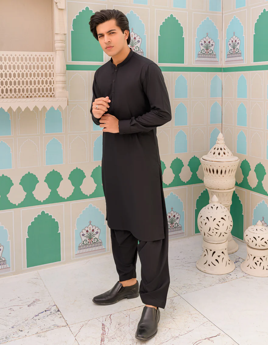 BLACK BLENDED KAMEEZ SHALWAR | JTKS-US-43215/A23/JJ8786-CL