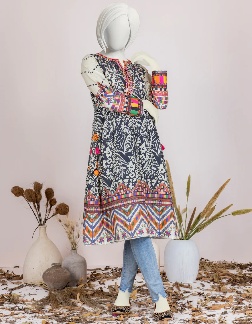 BLACK-BEIGE CAMBRIC KURTI | JYGK-S-JJTK-US-22-065 FB/HAZE (22-5192)