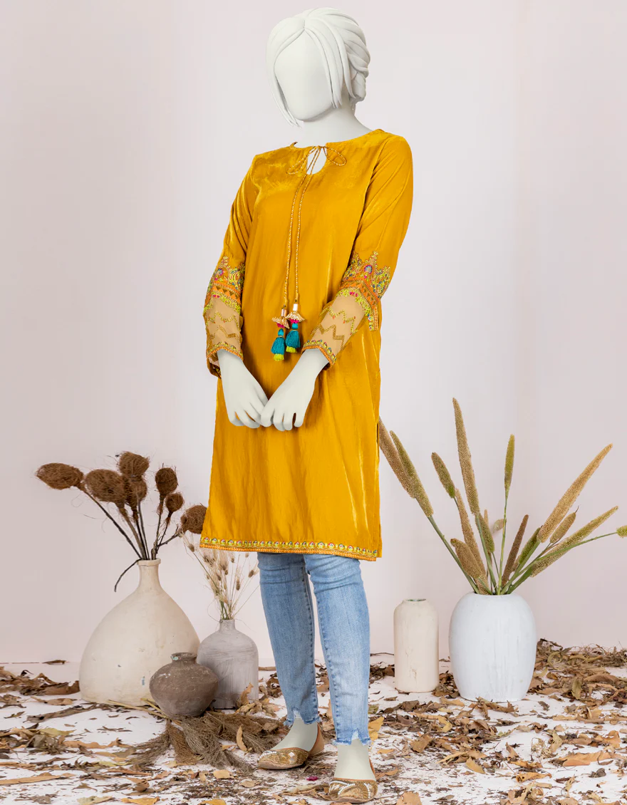 YELLOW VELVET KURTI | JYGK-W-JJTK-US-22-062 FB/FF-328