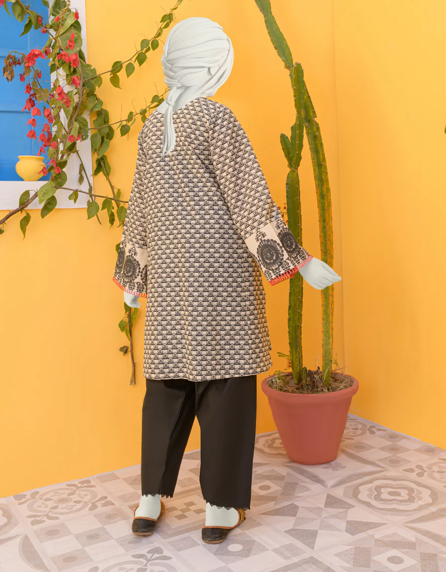 BLACK & BEIGE LAWN KURTI | JYGK-YGKL-S-US-105-23 FB/LOLA