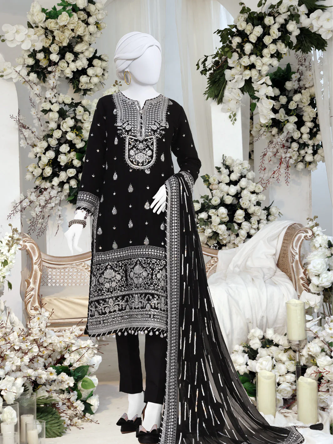 BLACK CHIFFON 3PC STITCHED | PFS-24-8504/S GARDENIA