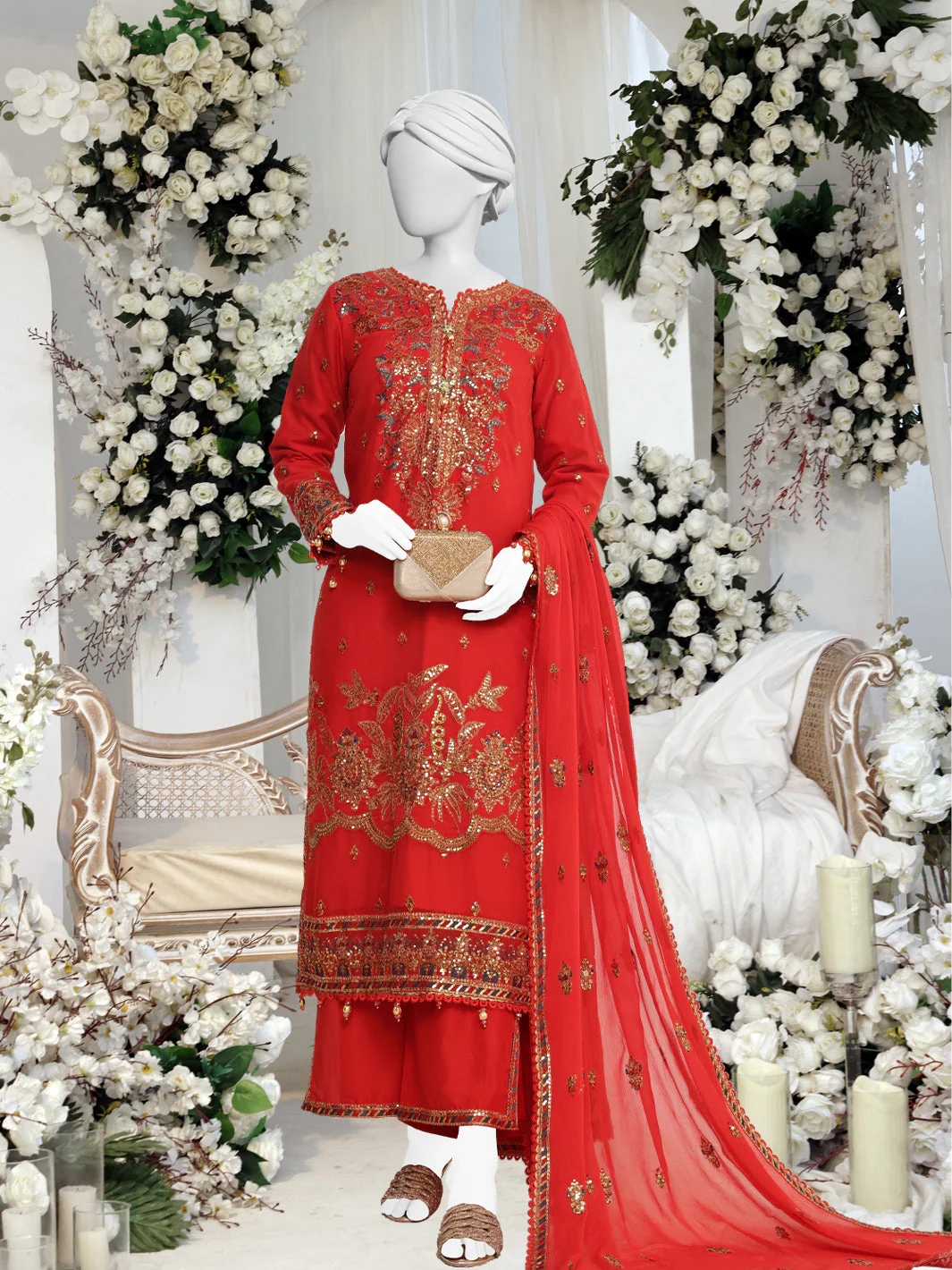 ORANGE CHIFFON 3PC STITCHED | PFS-24-8506/S PEONIA