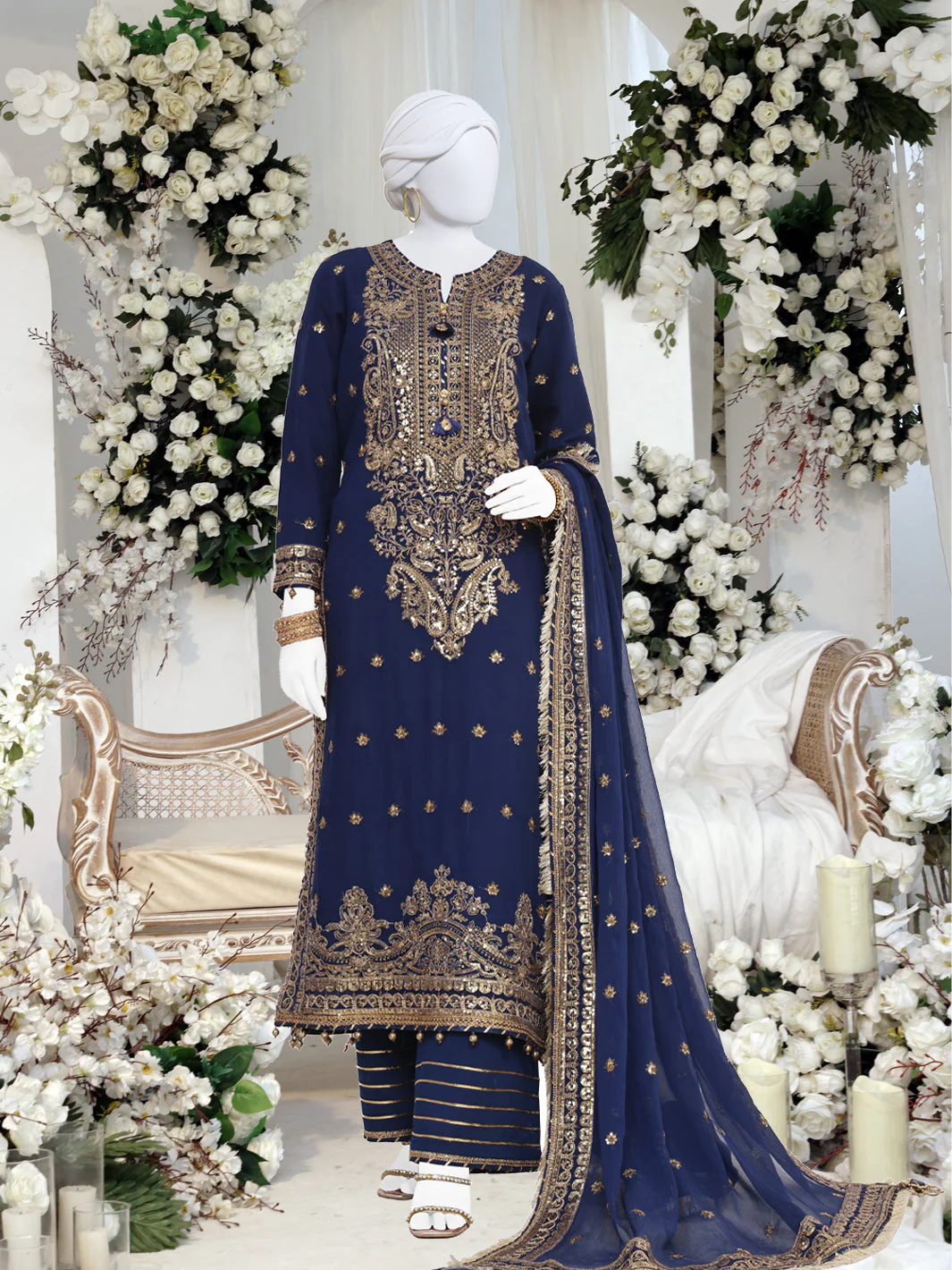 BLUE CHIFFON 3PC STITCHED | PFS-24-8508/S BLUE BELL