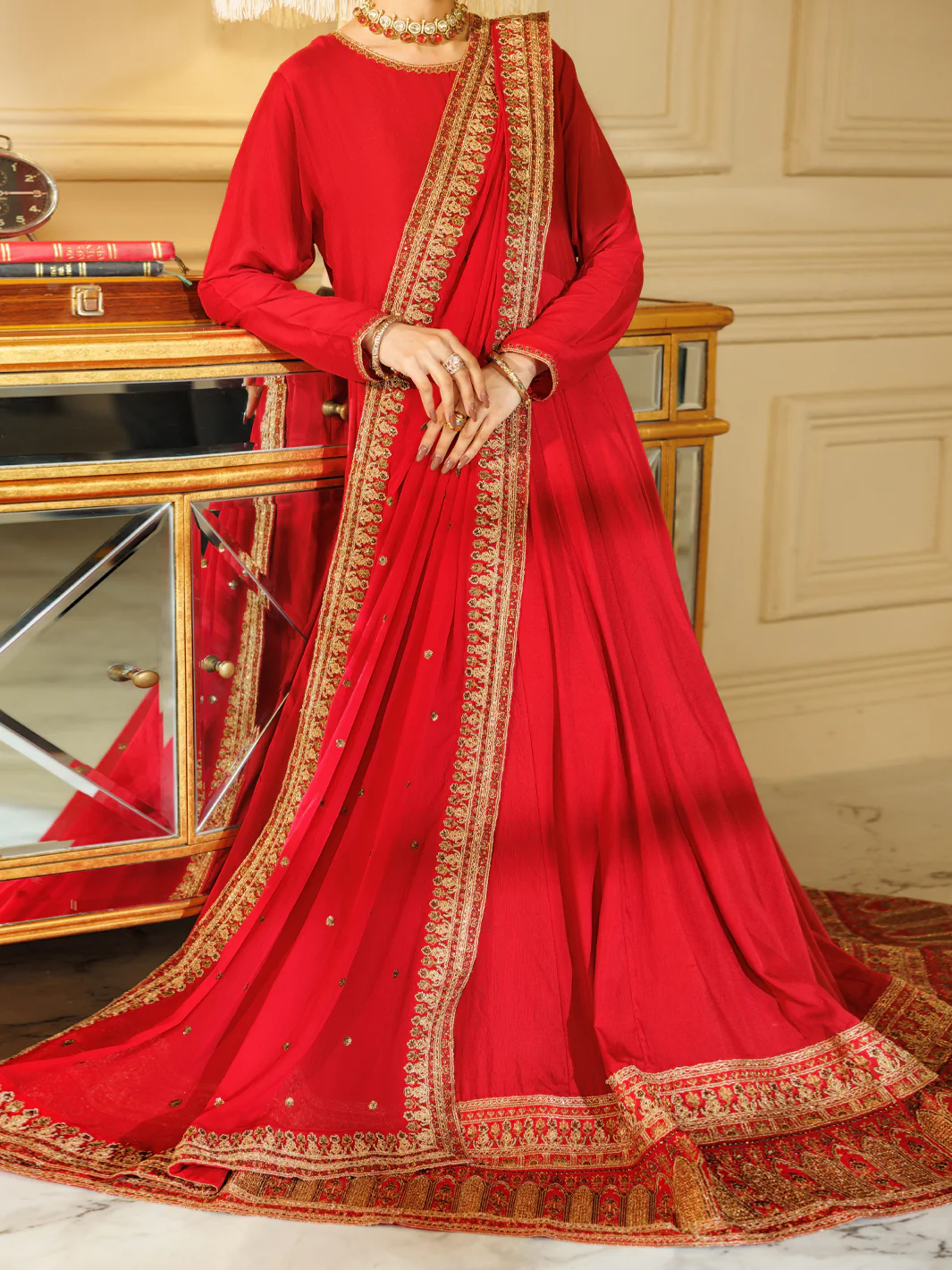 RED RAW SILK 3PC STITCHED | AL-3PS-LS-600/FB-600A - Image 3