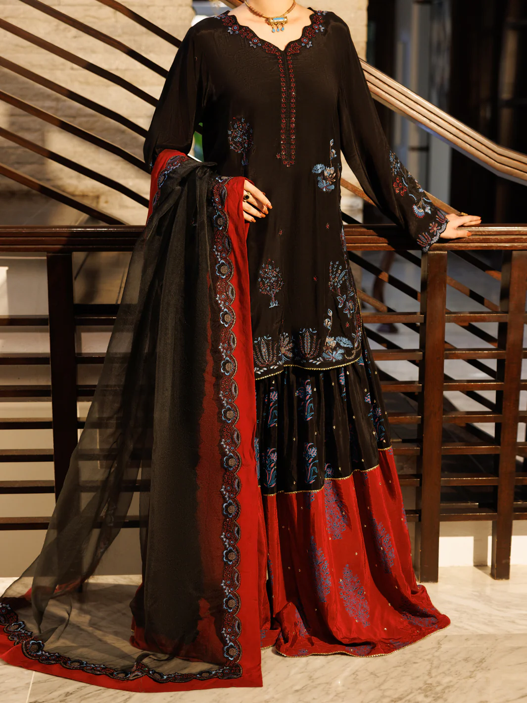 BLACK SHEESHA SILK 3PC STITCHED | AL-3PS-LS-628/AM-3218