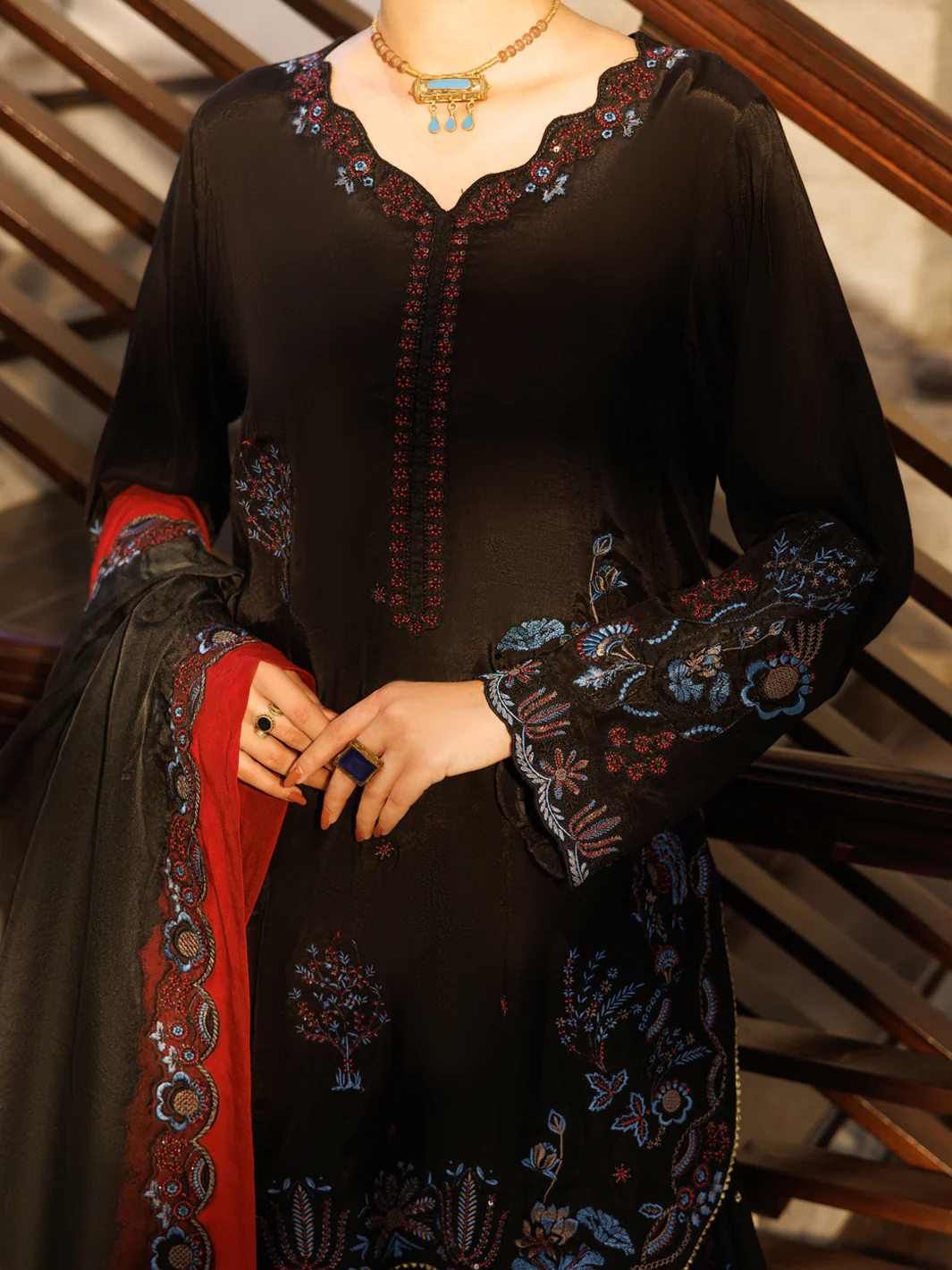 BLACK SHEESHA SILK 3PC STITCHED | AL-3PS-LS-628/AM-3218 - Image 2