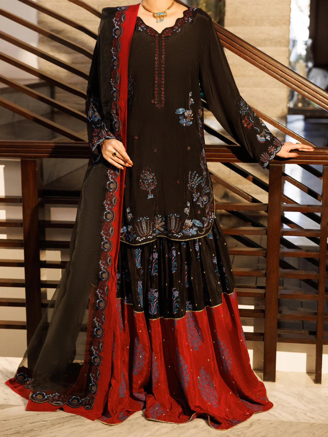 BLACK SHEESHA SILK 3PC STITCHED | AL-3PS-LS-628/AM-3218 - Image 4