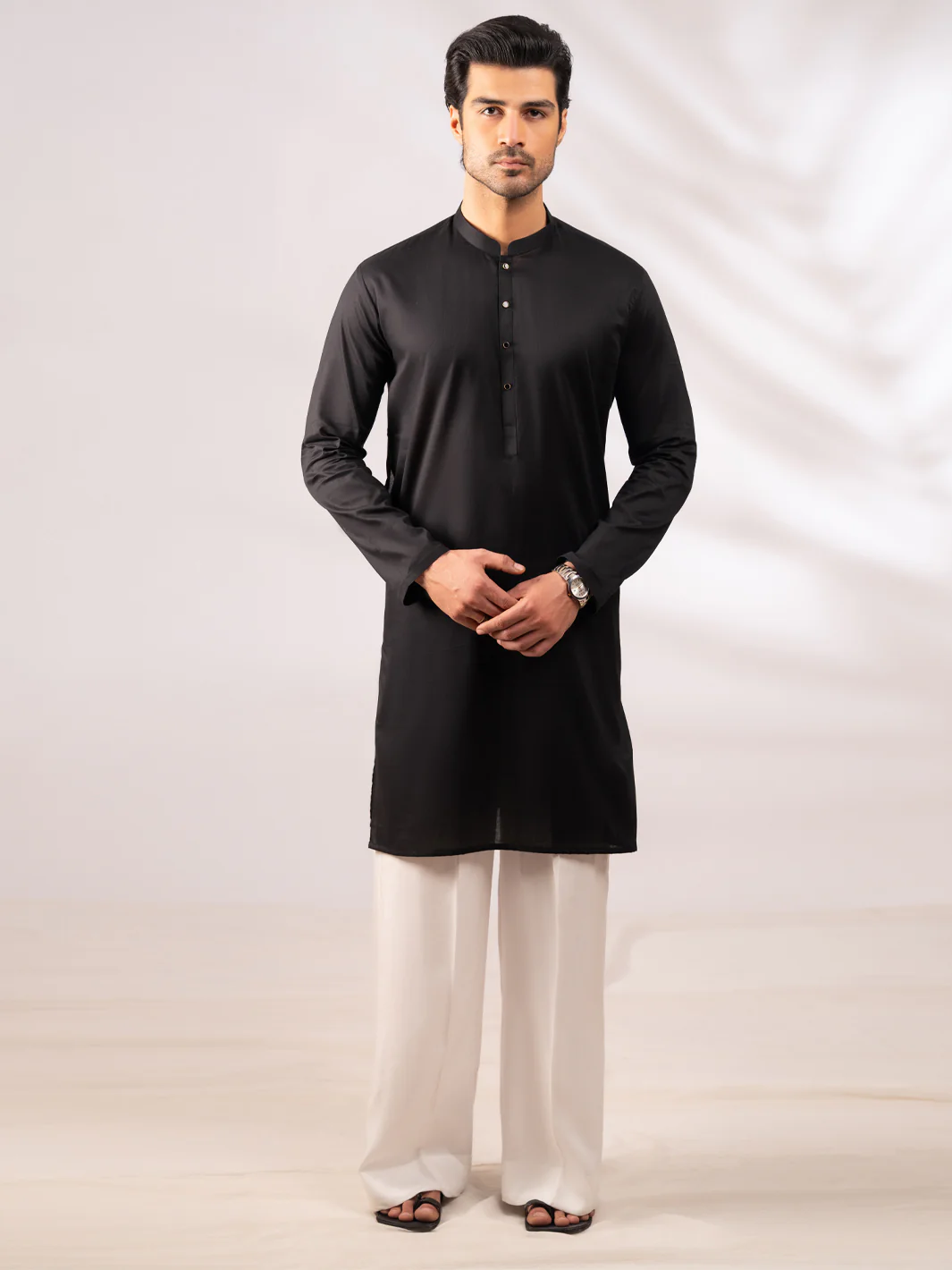 BLACK BLENDED KURTA | AL-K-1308/AM-6177-H2