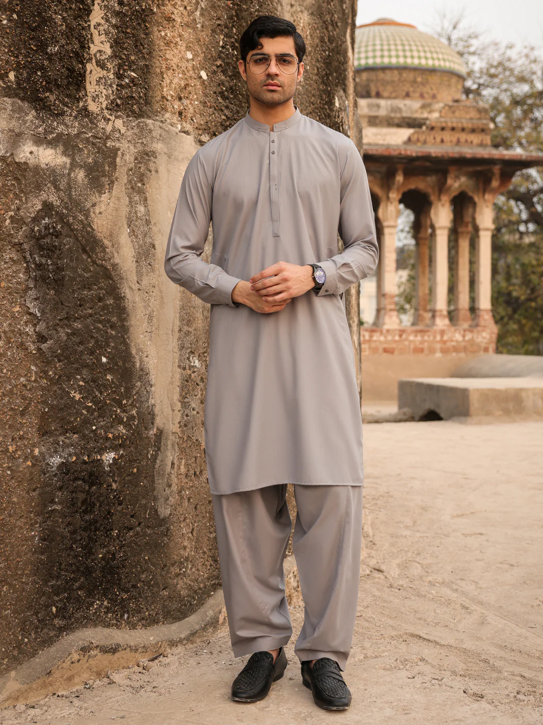 LIGHT GREY BLENDED KAMEEZ SHALWAR | AL-KS-3270/AM-6335A