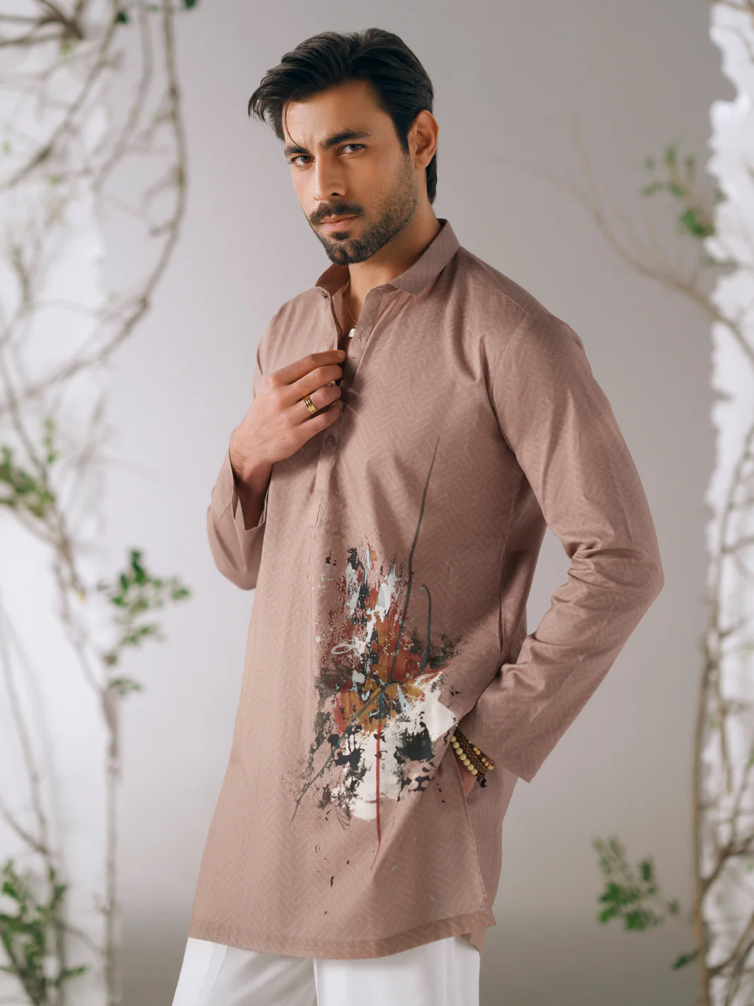 BEIGE COTTON KURTA TROUSERS | AL-KT-3411/AM-6311I - Image 2