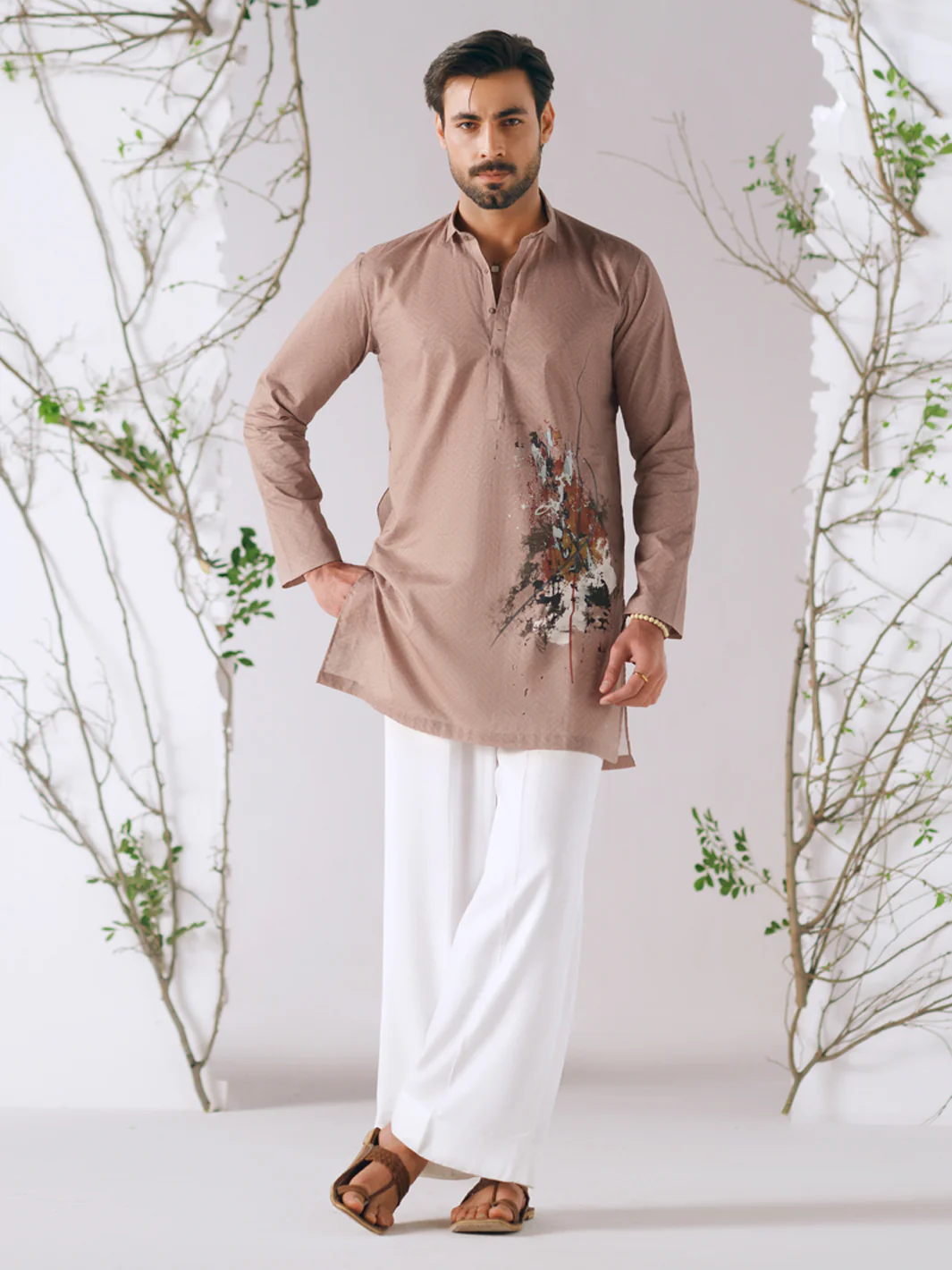 BEIGE COTTON KURTA TROUSERS | AL-KT-3411/AM-6311I - Image 6