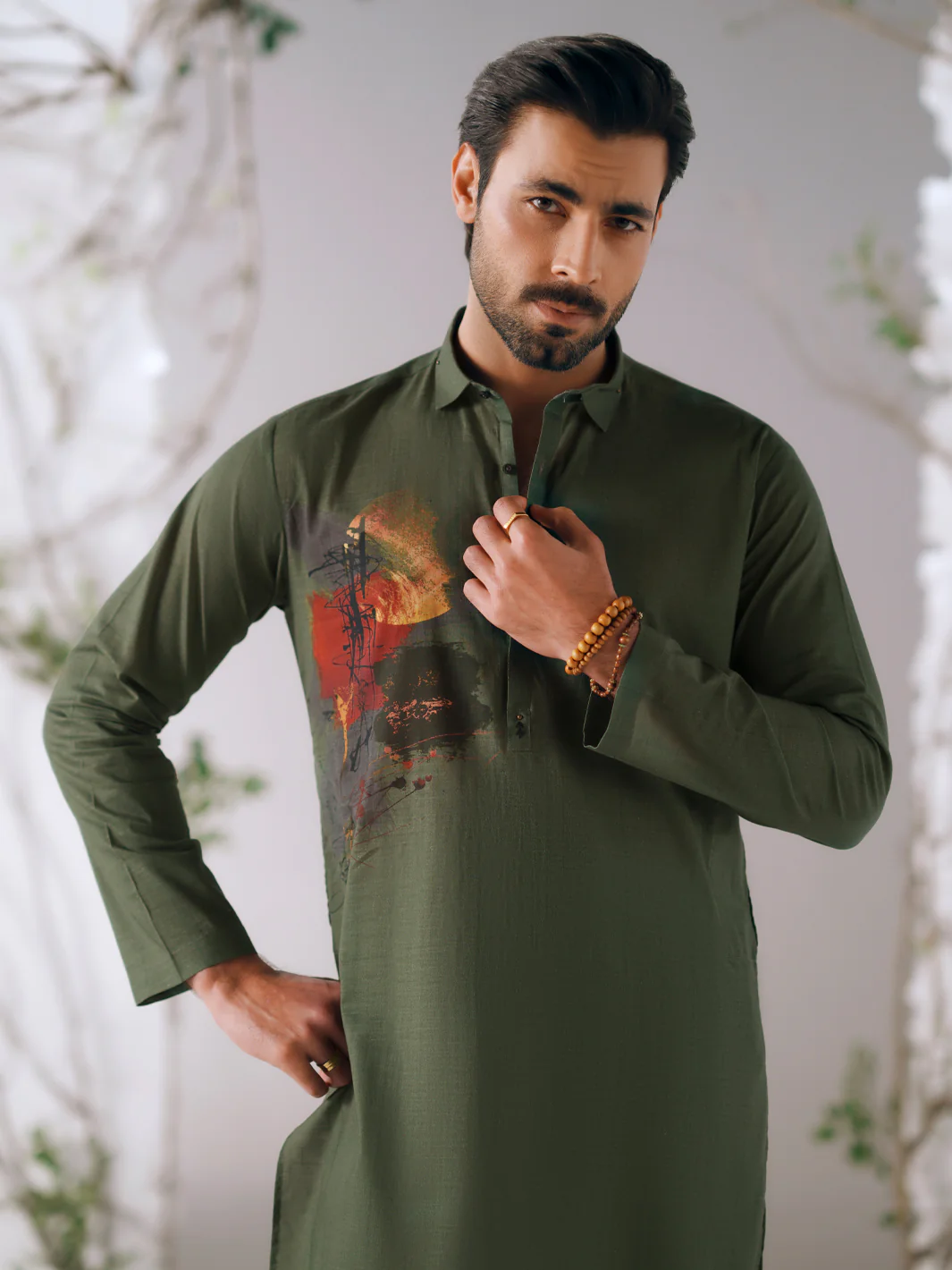 DARK GREEN COTTON KURTA TROUSERS | AL-KT-3413/AM-6311K - Image 2