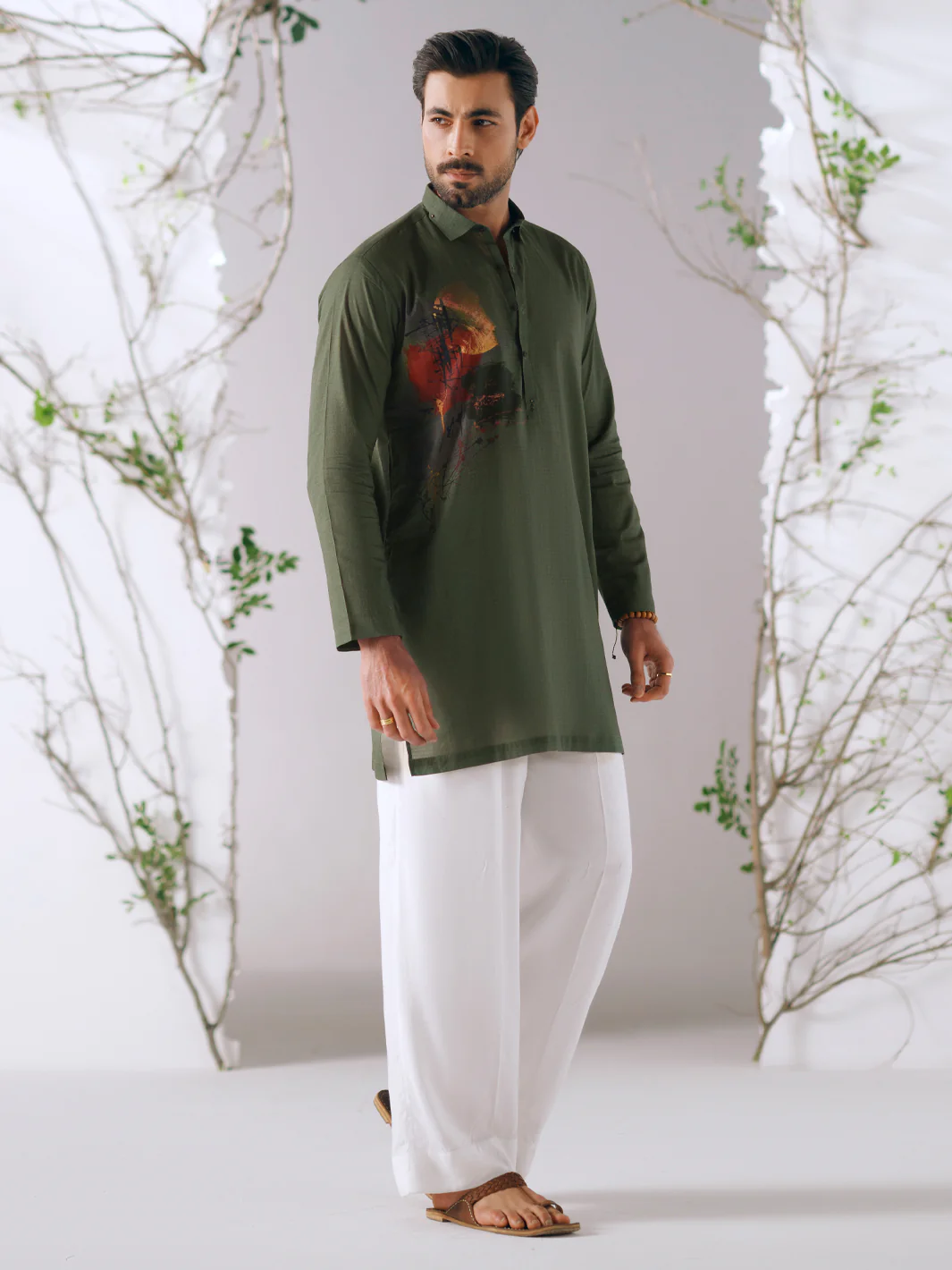 DARK GREEN COTTON KURTA TROUSERS | AL-KT-3413/AM-6311K - Image 5