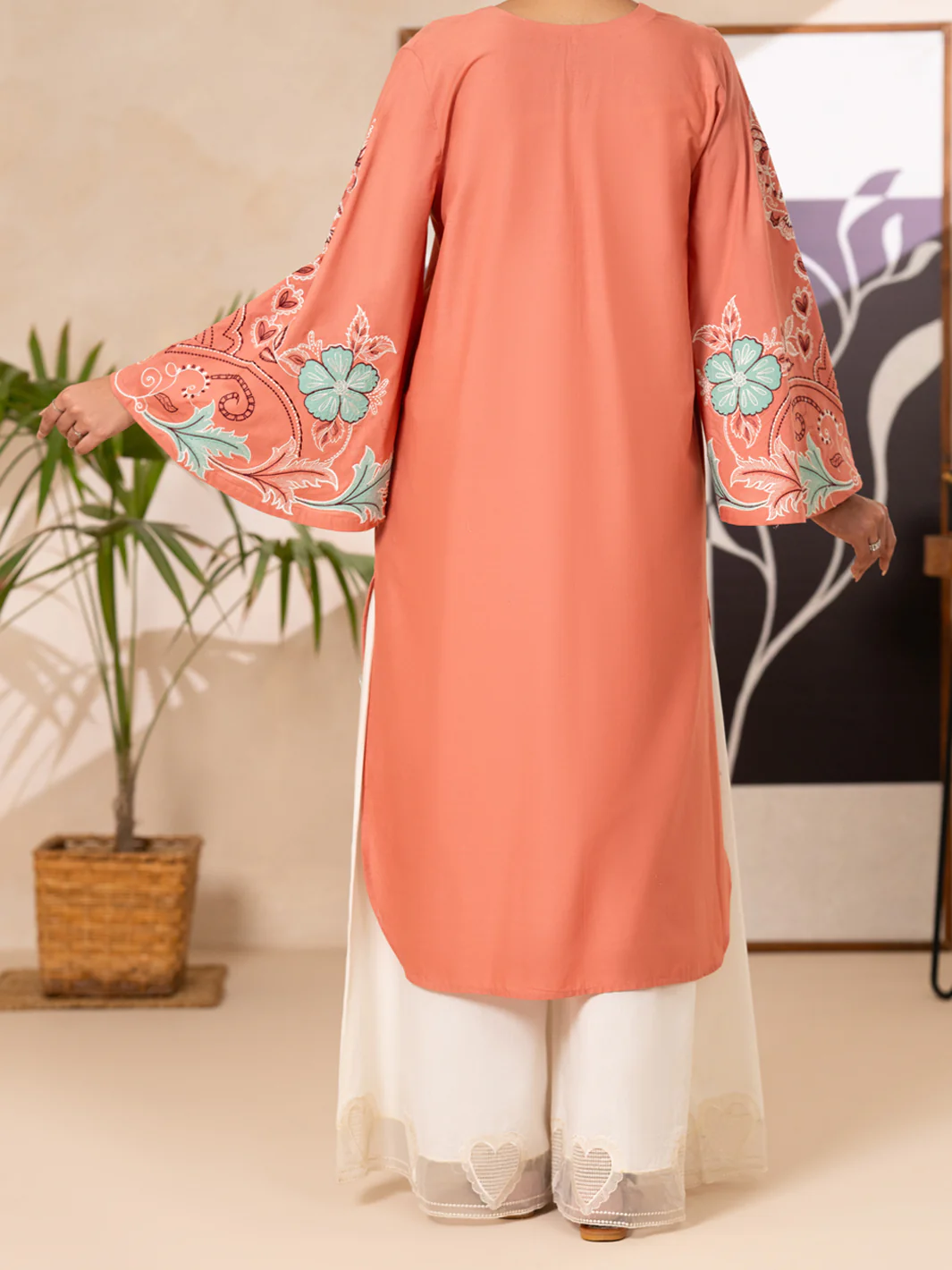 PEACH LAWN DYED KURTI | AL-LK-1177/FB-1177 - Image 3