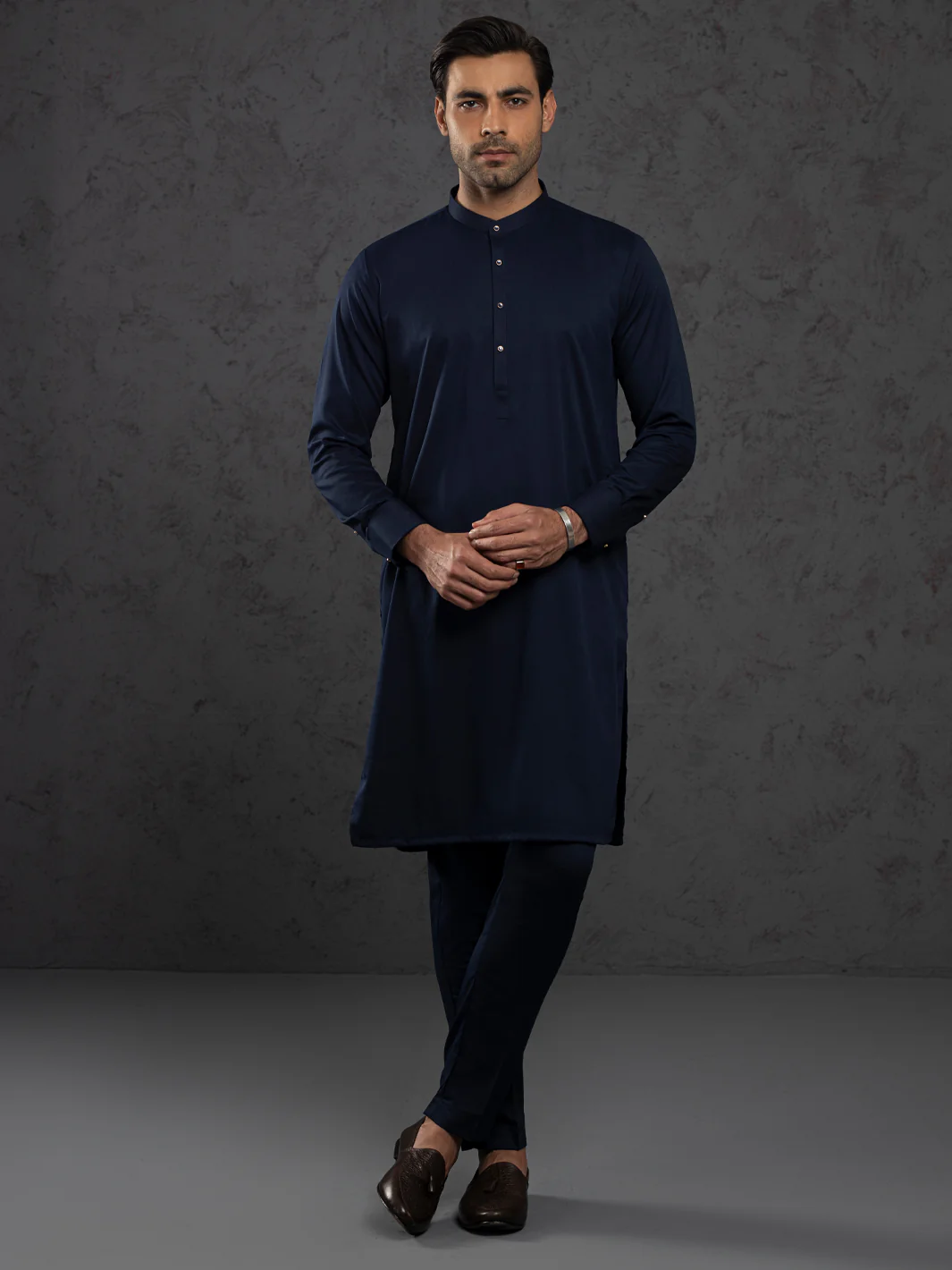 MIDNIGHT BLUE BLENDED KURTA TROUSERS | ALET-KT-3003/AM-6353C