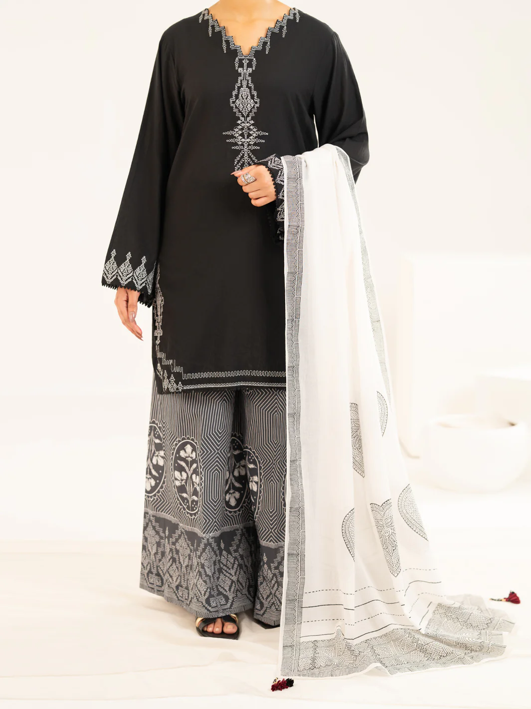 BLACK LAWN 2PC STITCHED | ALP-2PS-LKS-2533/FB-2533A