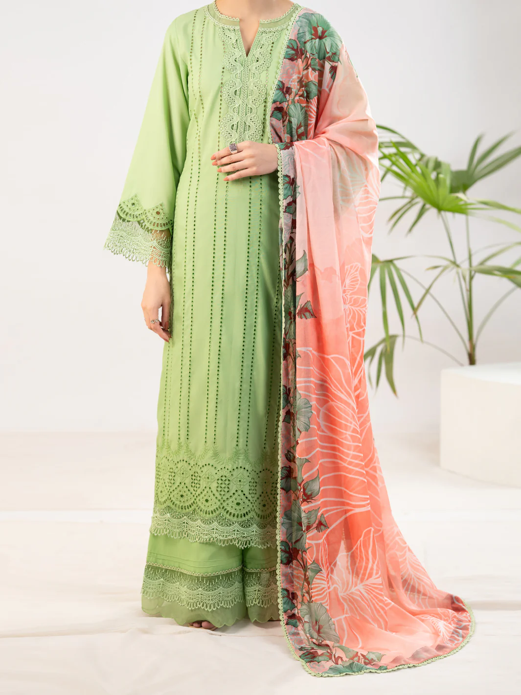 LIGHT GREEN SILK LAWN 3PC STITCHED | ALP-3PS-2341/S FB-2341A
