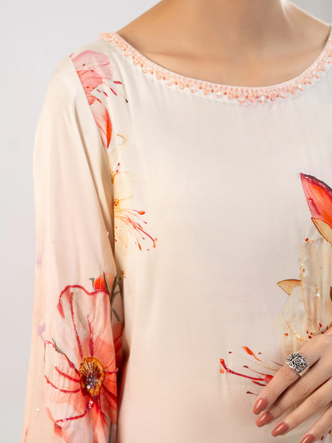 PEACH THAI SILK 3PC STITCHED | ALP-3PS-2371/S FB-2371A - Image 4