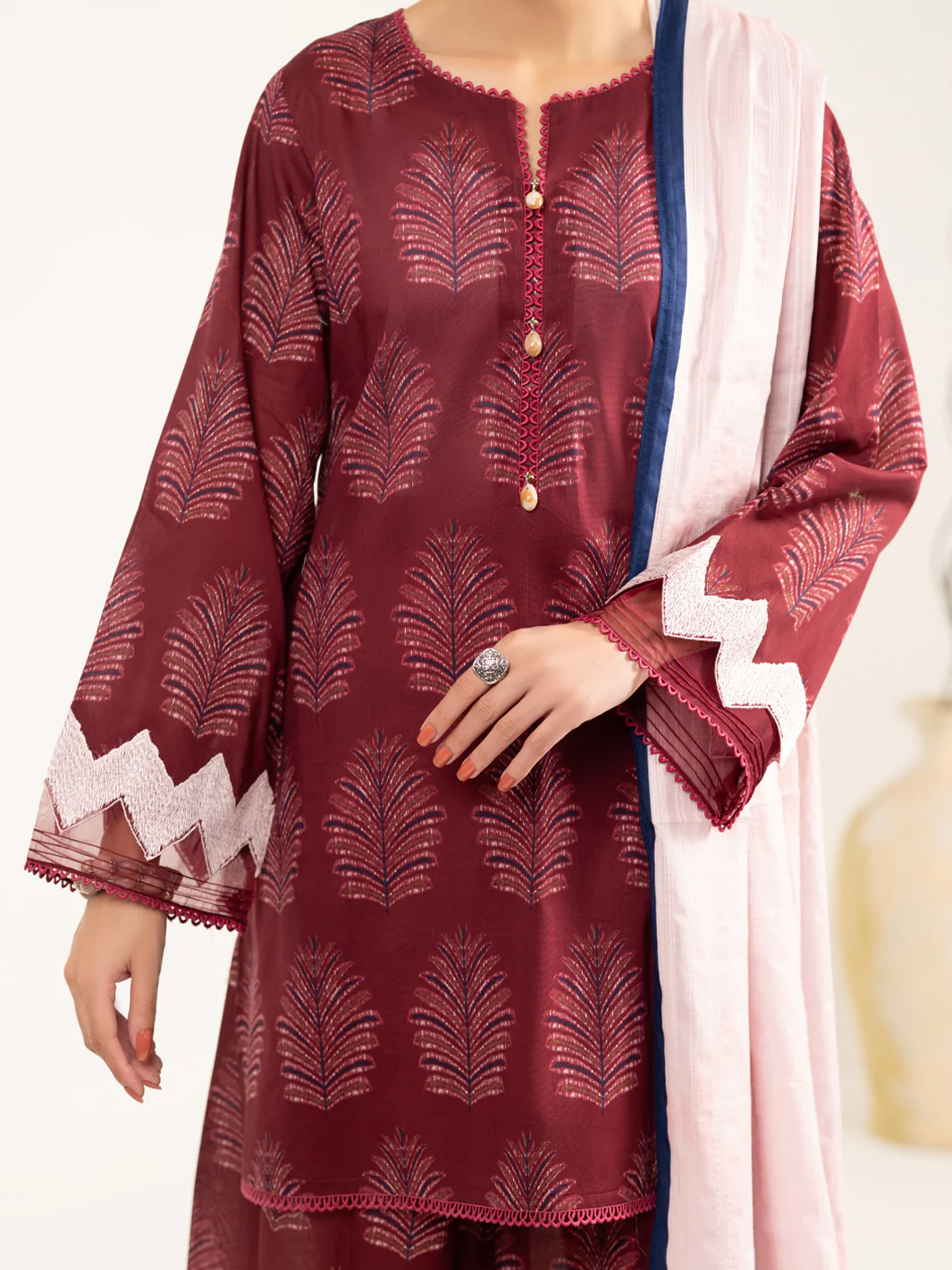 MAROON LAWN 3PC UNSTITCHED | ALP-3PS-2433 FB-2433A - Image 2
