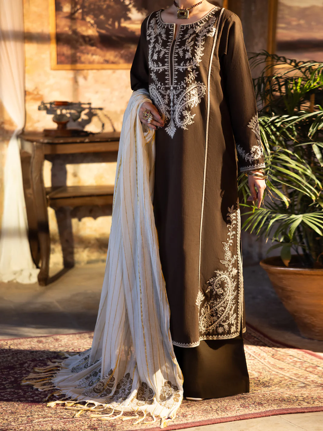 BROWN COTTON 3PC UNSTITCHED | ALP-3PS-2721 AM-2436A - Image 4