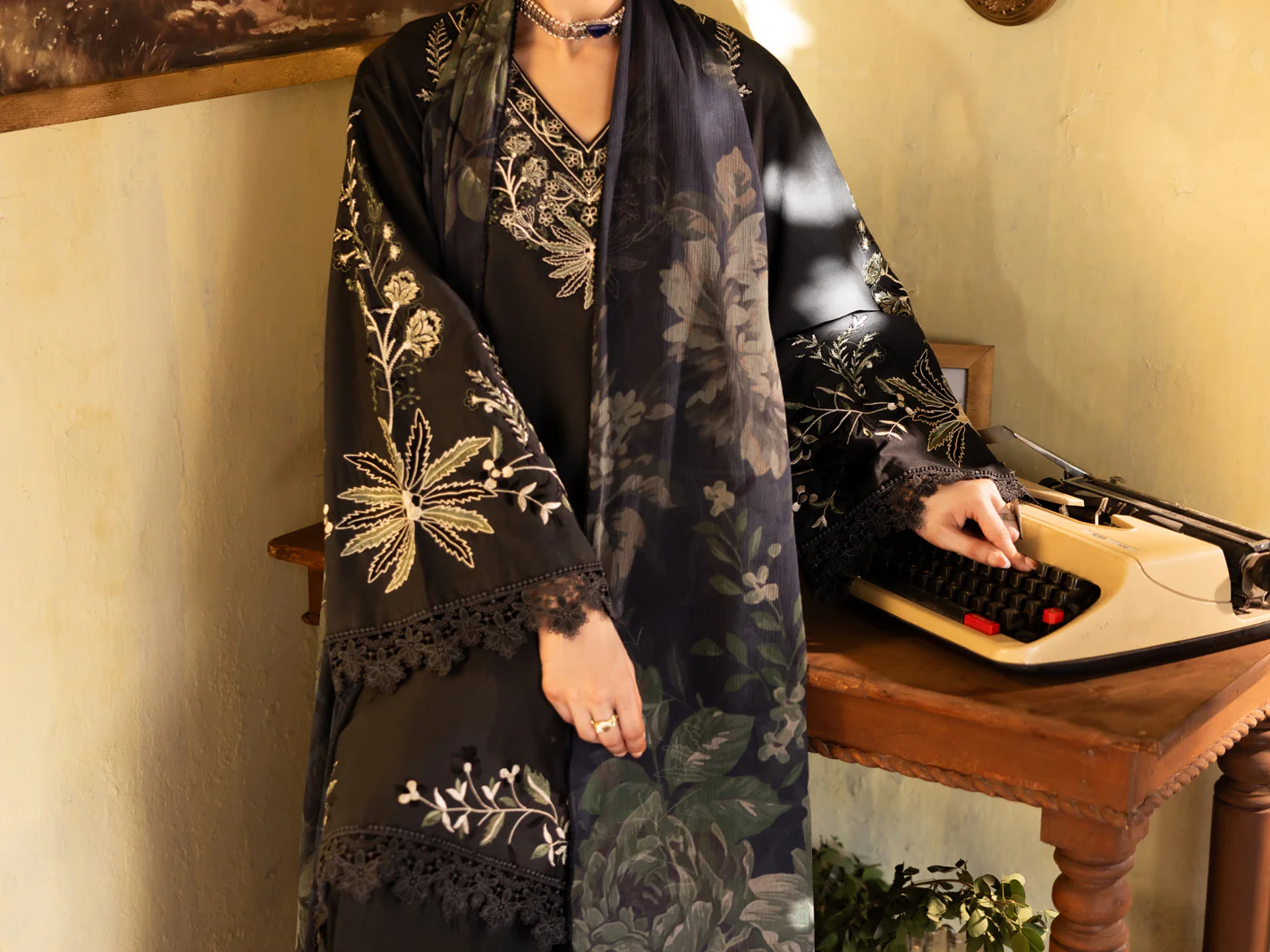 CHARCOAL COTTON LAWN 3PC UNSTITCHED | ALP-3PS-2736 FB-2736A - Image 5