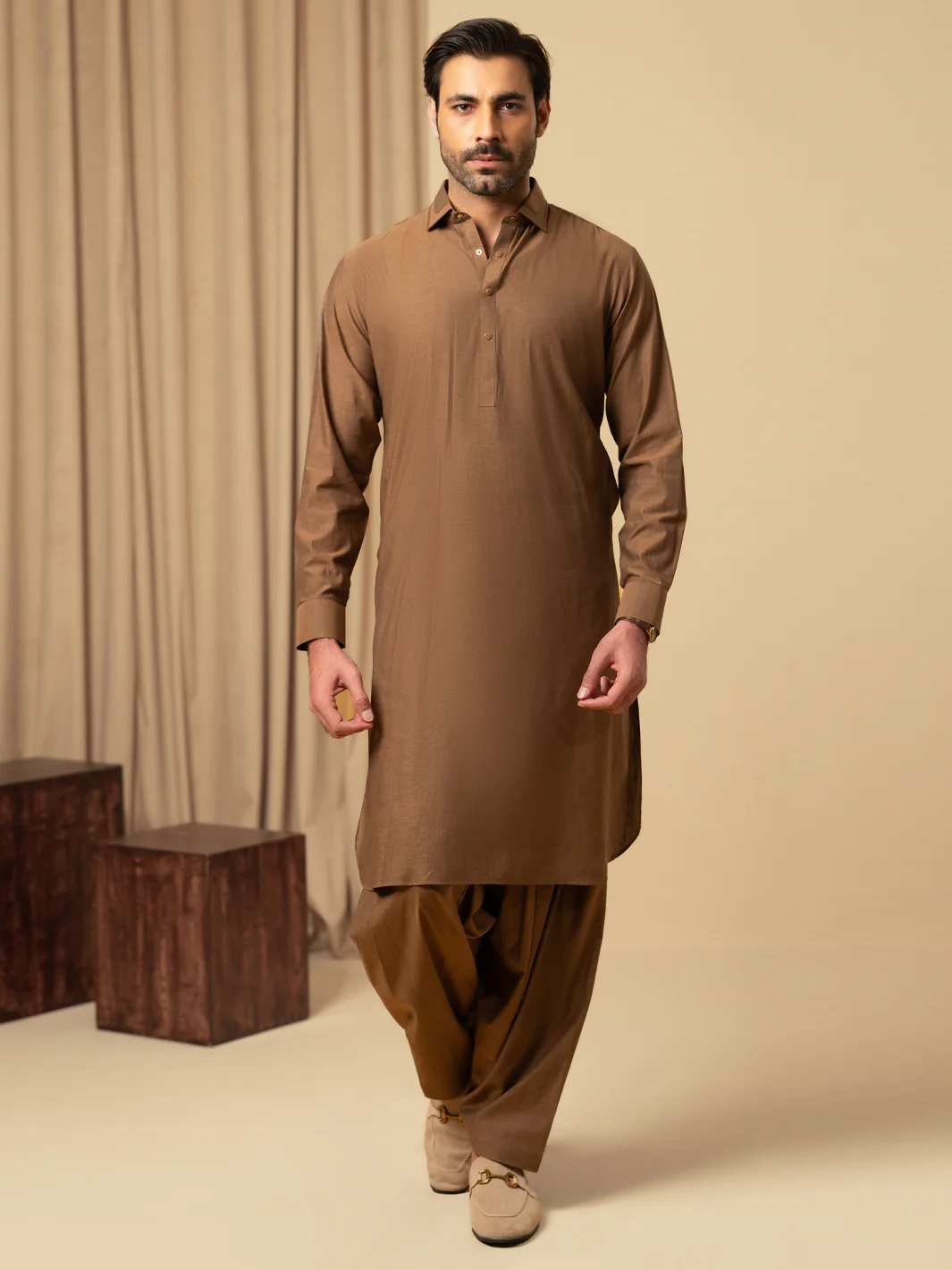 BROWN COTTON KAMEEZ SHALWAR | ALWA-KS-589/AM-6344B