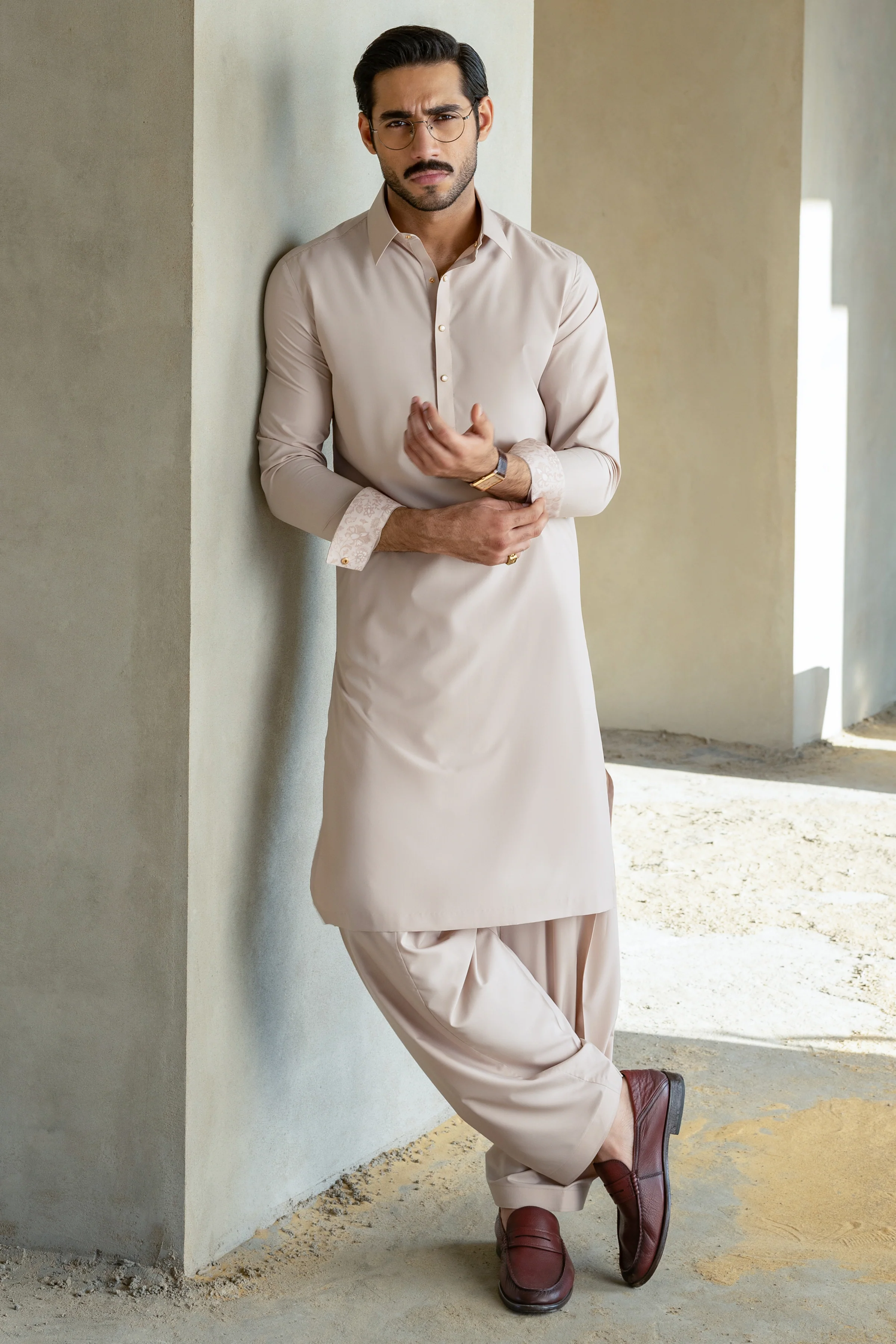 LIGHT BEIGE KAMEEZ SHALWAR | CCMKS-S-39659-A4