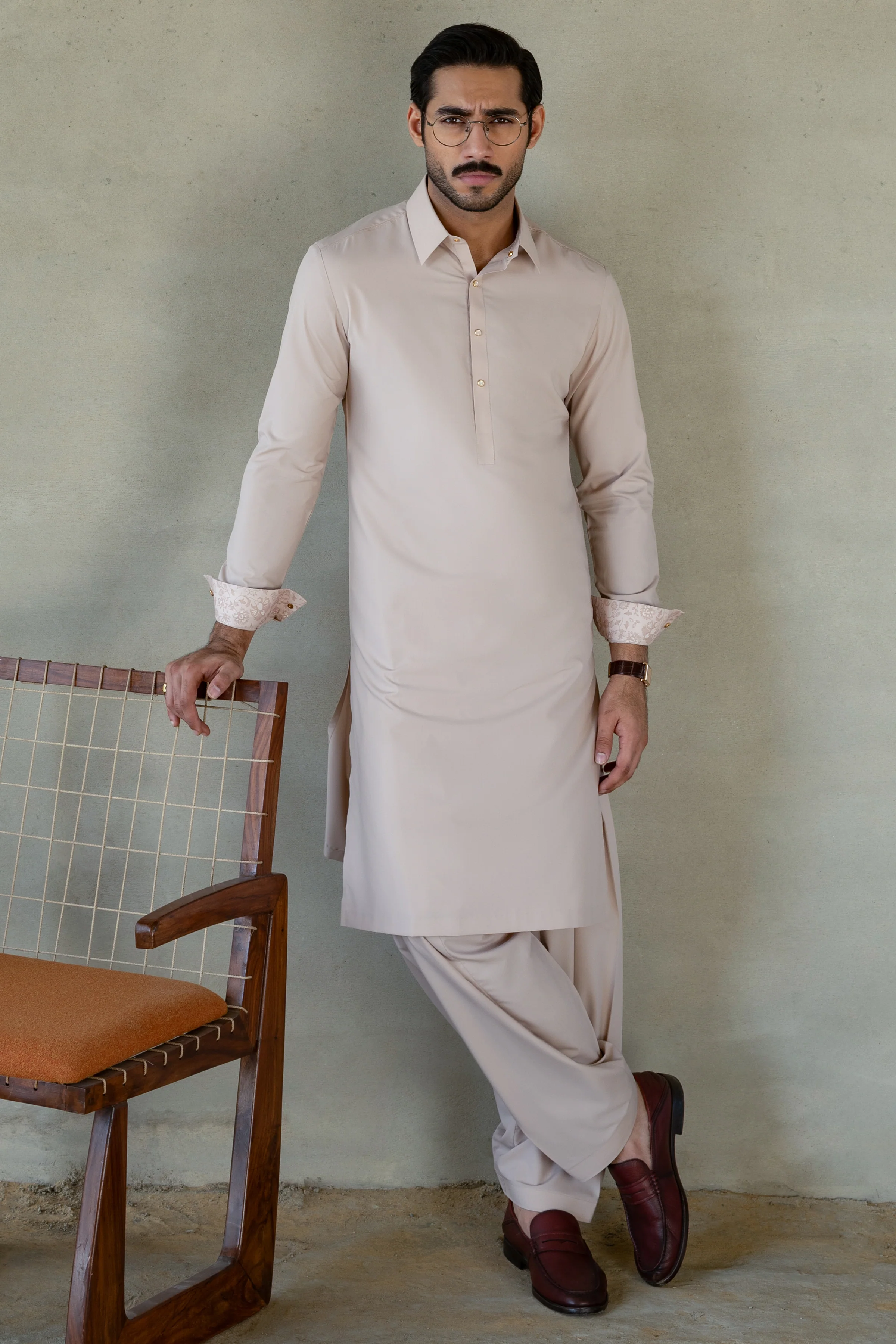 LIGHT BEIGE KAMEEZ SHALWAR | CCMKS-S-39659-A4 - Image 3