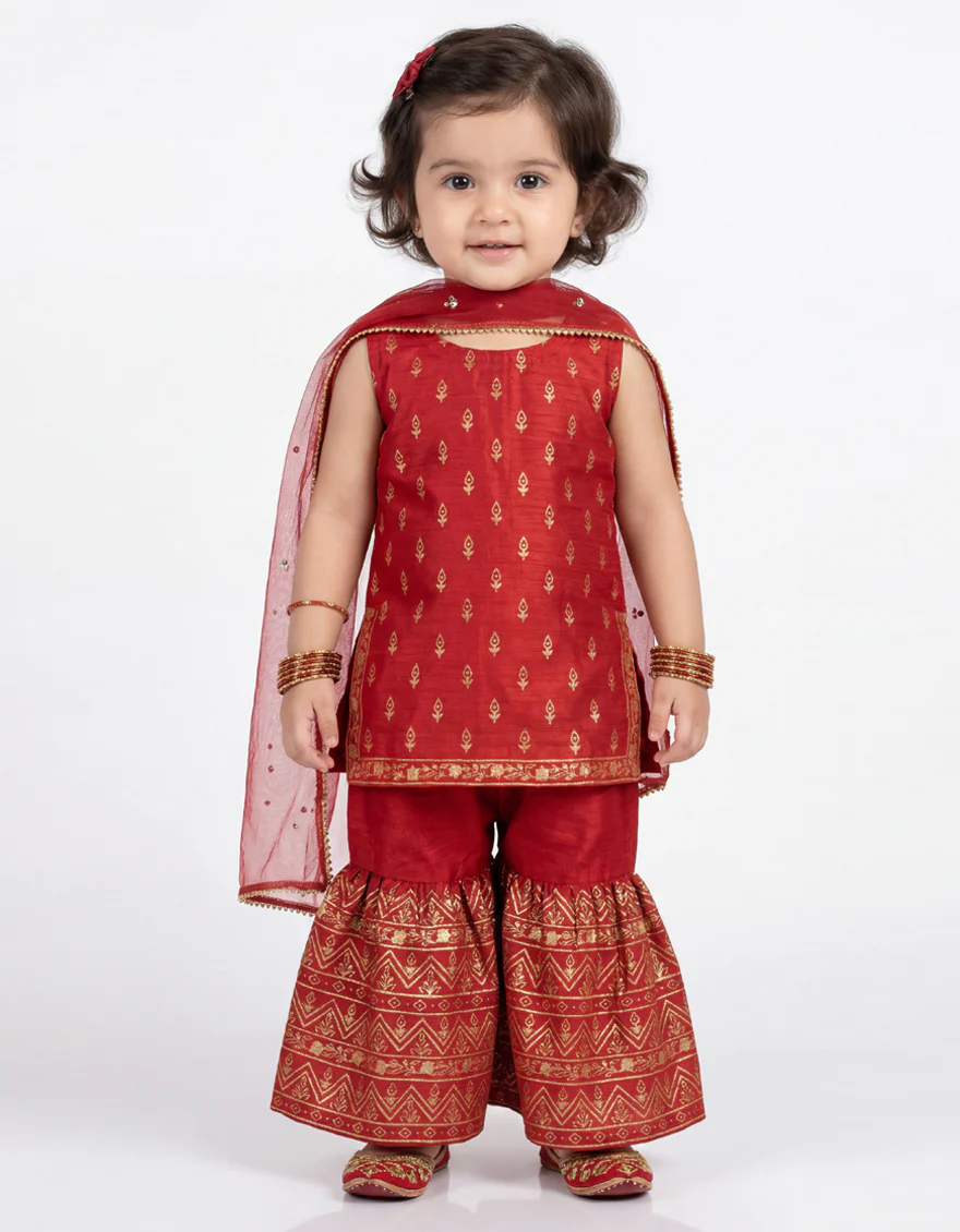 RED RAW SILK 3PC STITCHED | JGK-S-JIF-26-1735 FB/IRIS-1