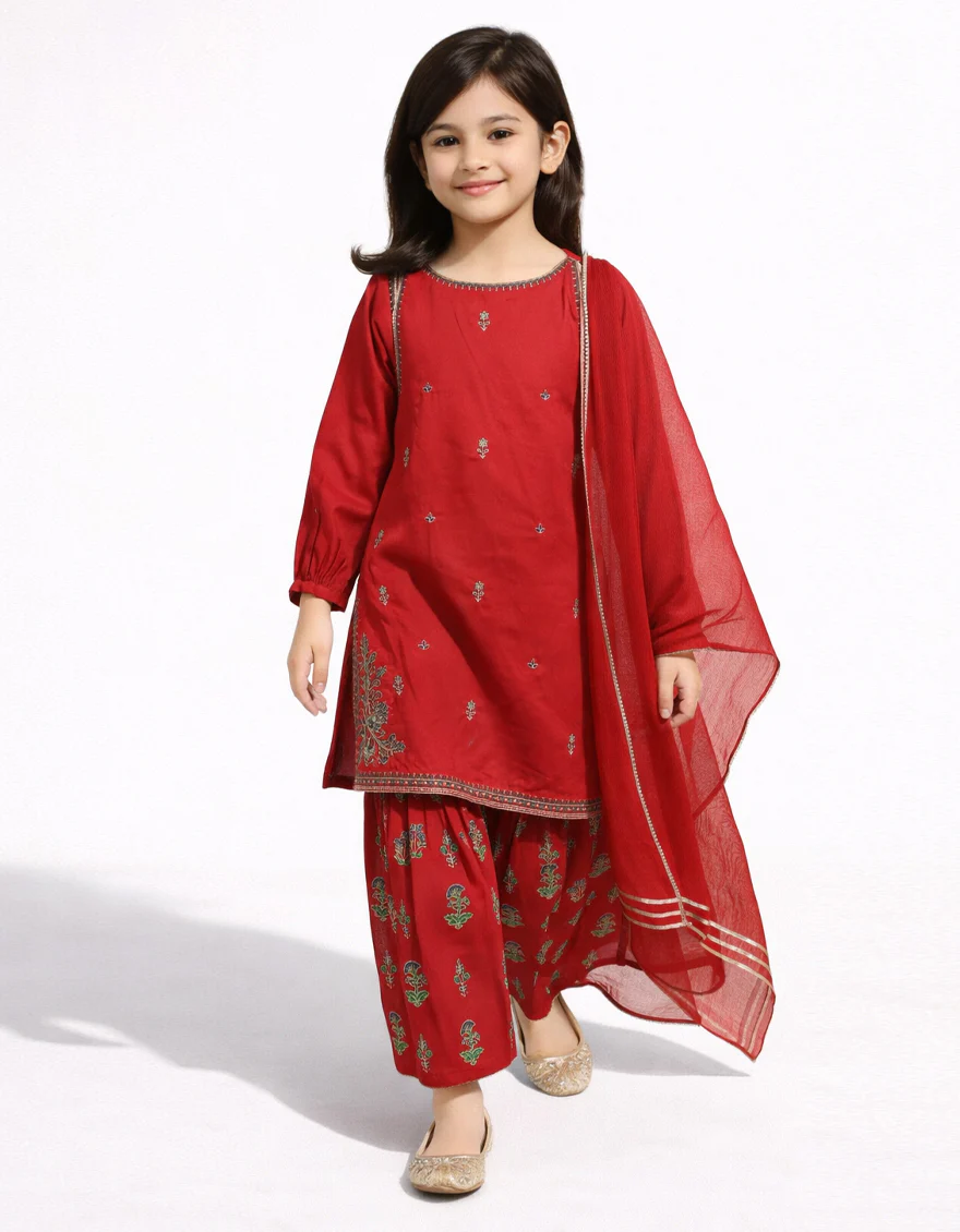 RED DOBBY 3PC STITCHED | JGKL-S-JGF-26-1948 FB/SHIREEN-03