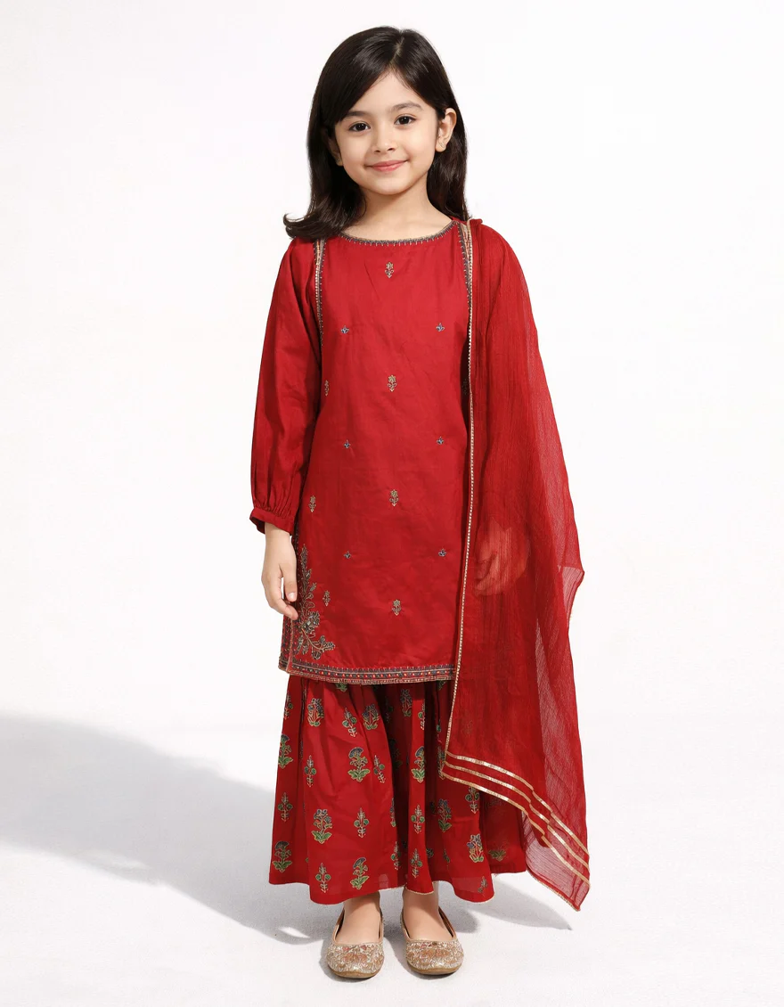 RED DOBBY 3PC STITCHED | JGKL-S-JGF-26-1948 FB/SHIREEN-03 - Image 3
