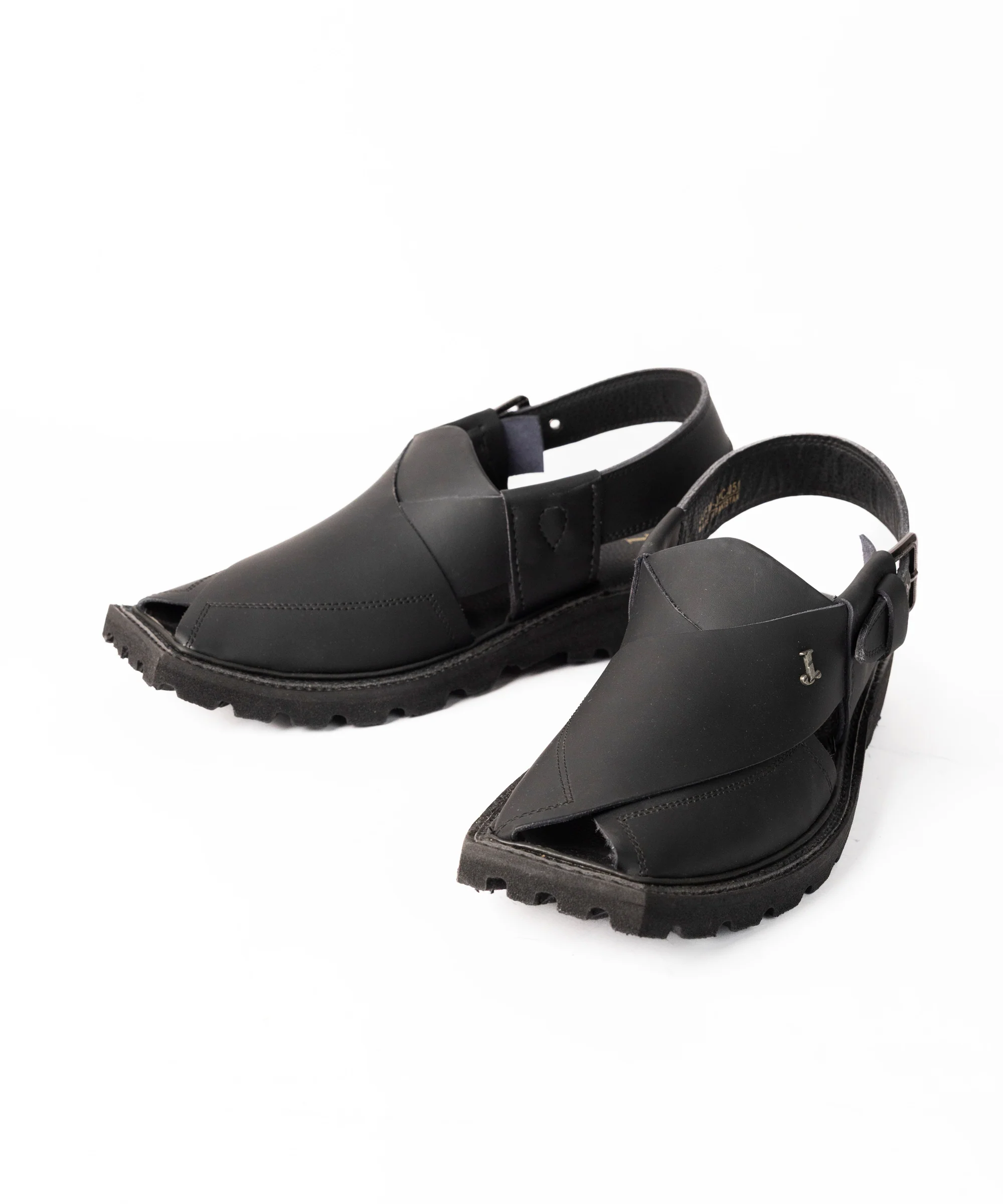 MATT BLACK PLAIN PESHAWARI SANDALS | JJFW-JPC-051-PU/S26-ZA-PLN - Image 2