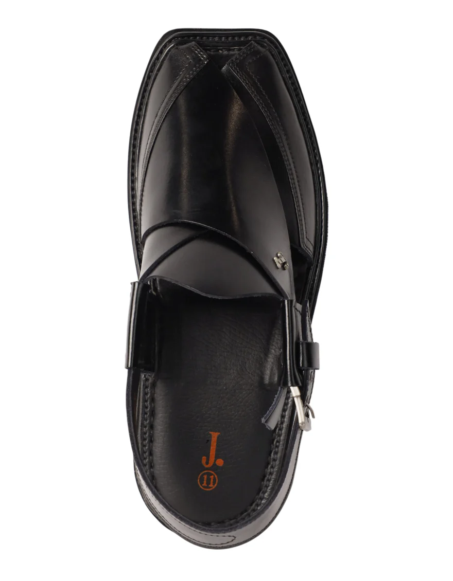 BLACK PLAIN PESHAWARI SANDALS | JJFW-JPC-11516/S25-PLN-FR