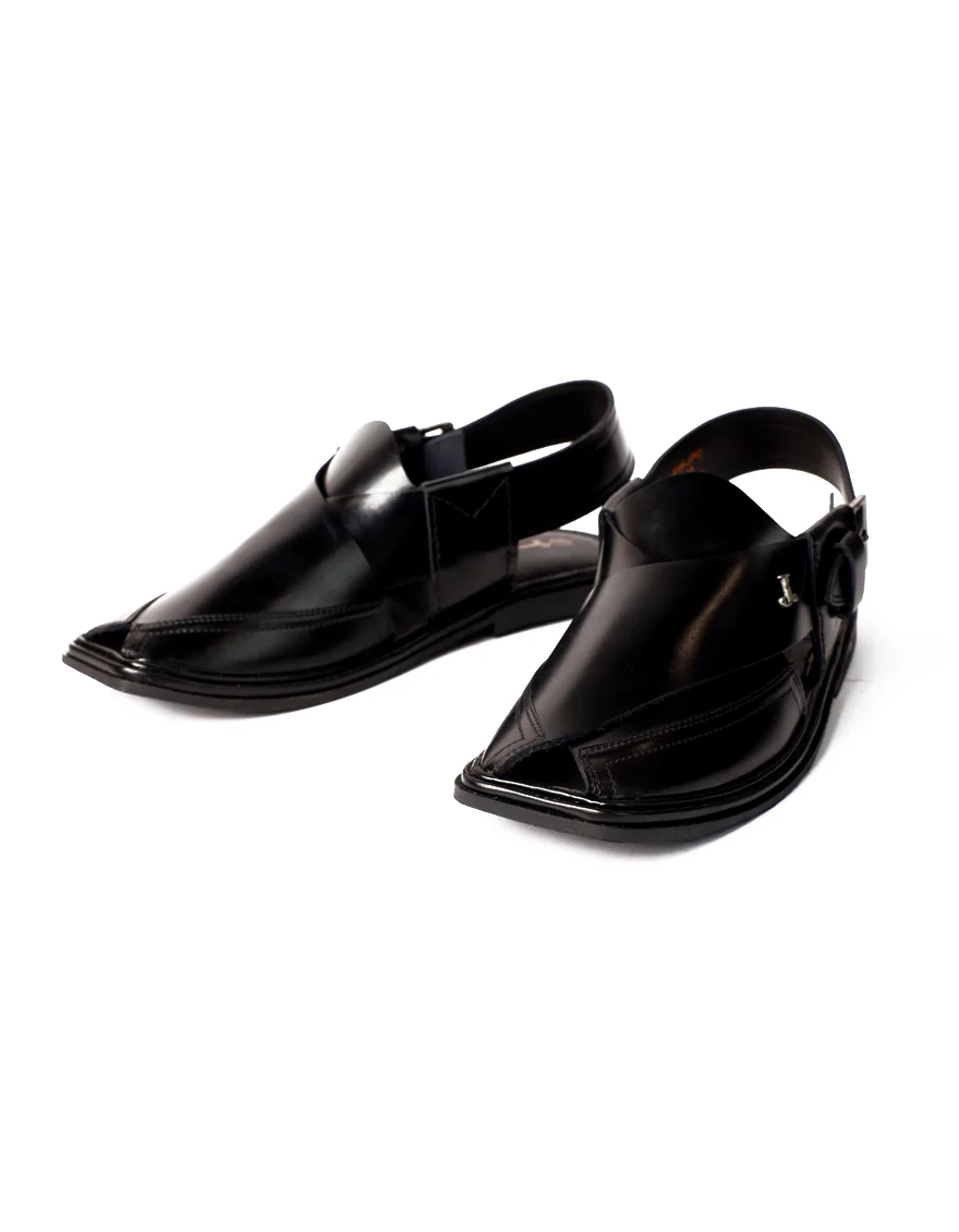 BLACK PLAIN PESHAWARI SANDALS | JJFW-JPC-11516/S25-PLN-FR - Image 2