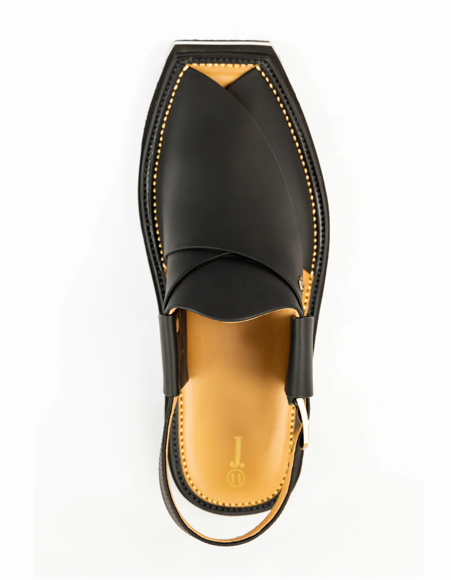 MATT BLACK PLAIN PESHAWARI SANDAL | JJFW-JPC-9015/S25-SC-PLN