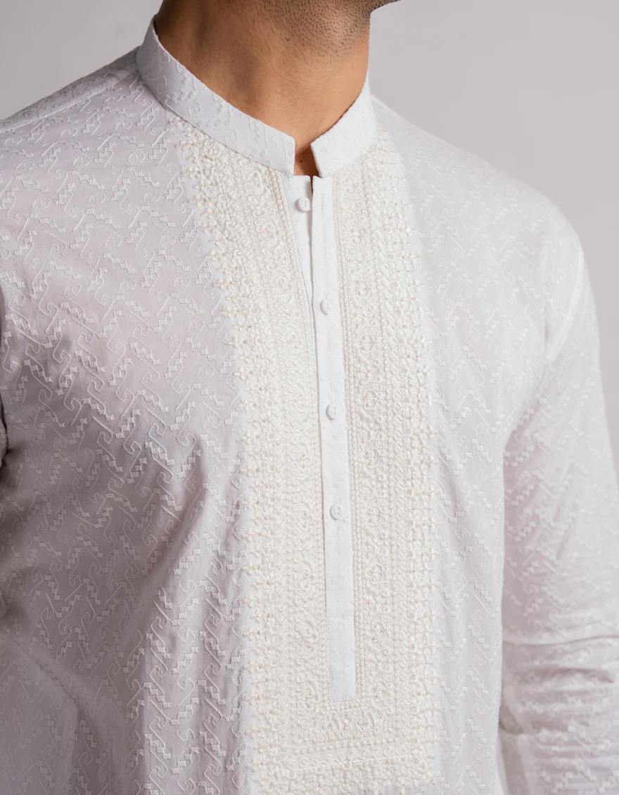 WHITE COTTON KURTA | JJK-S-50593/S26/JJ10651-FL - Image 3