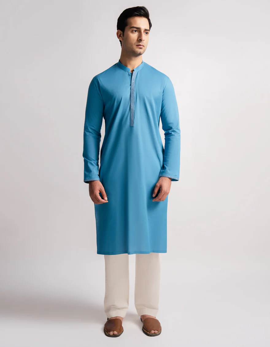 AQUA BLUE COTTON KURTA | JJK-S-60016/S26/JJ10831-SF