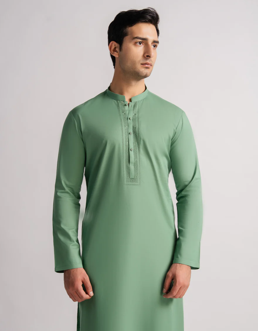GREEN COTTON KURTA TROUSERS | JJKP-A-33976/S26/JJ10830-SF - Image 2