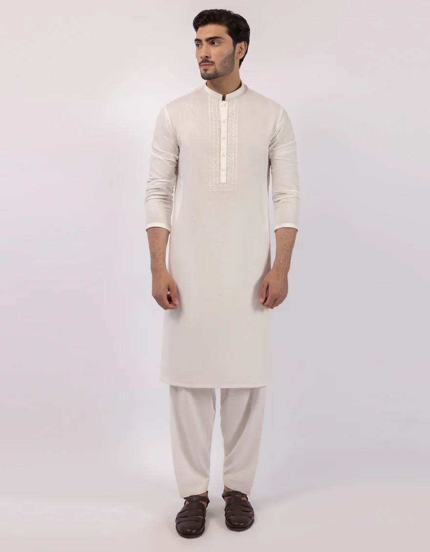 OFF WHITE BLENDED KAMEEZ SHALWAR | JJKS-A-50556/S26/JJ9900-FL