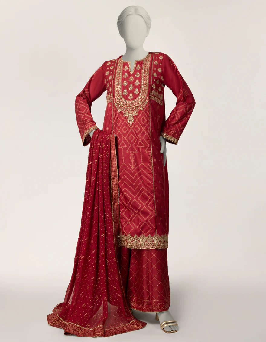HOT PINK RAW SILK 3PC STITCHED | JJPW-S-JPS-26-4003 FB/DANEEN-01