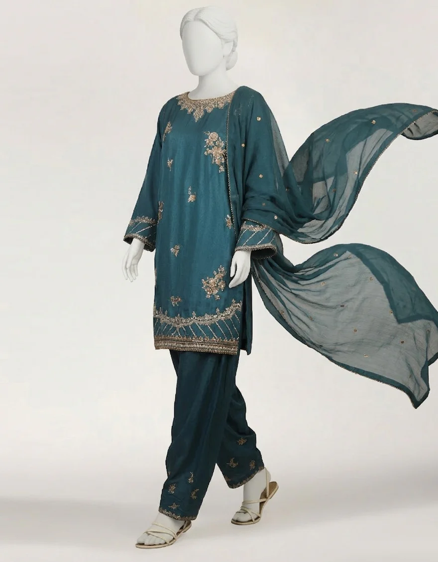 BLUE RAW SILK 3PC STITCHED | JJPW-S-JPS-26-4007 FB/DANEEN-5 - Image 2