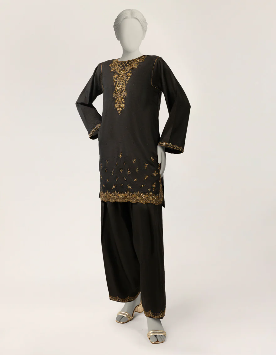 BLACK RAW SILK 2PC STITCHED | JJPW-S-JPS-26-4043 FB/NAYAB-9