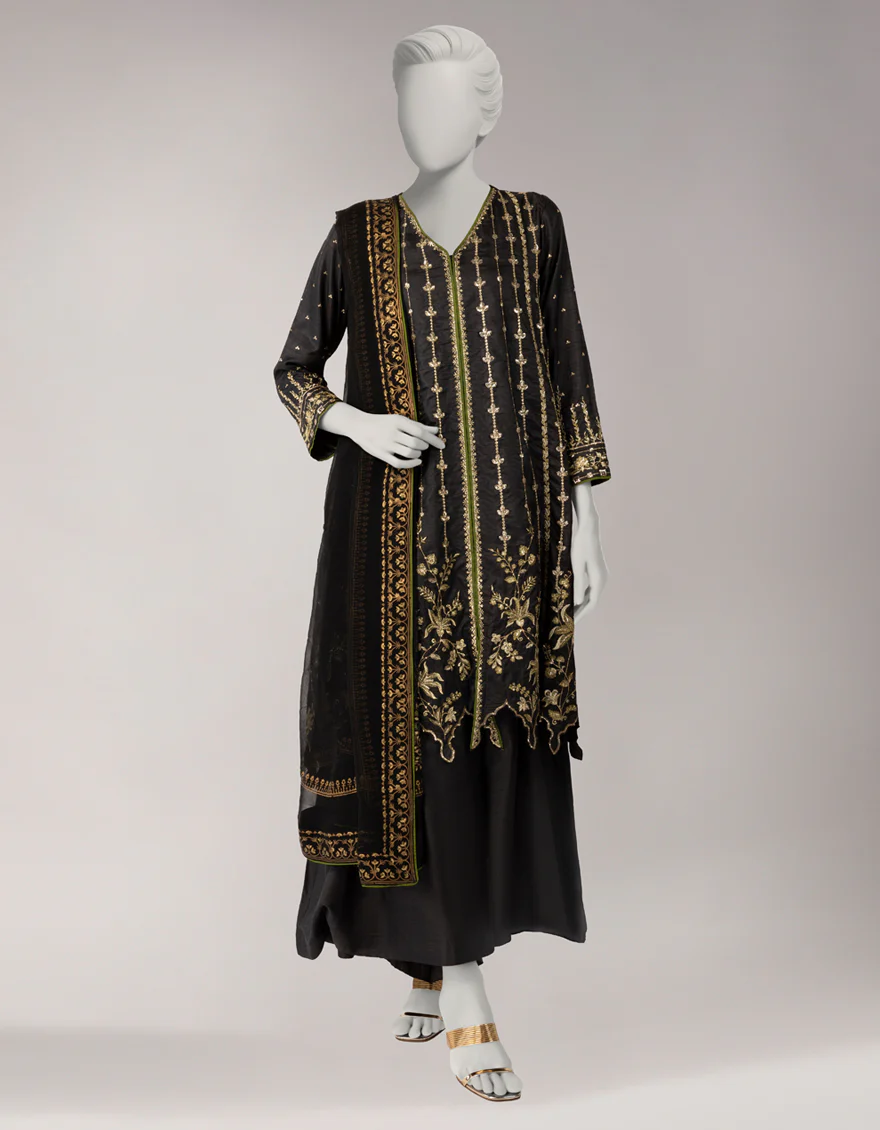 BLACK RAW SILK 3PC STITCHED | JJPW-W-JPS-25-3993 FB/INARA-3
