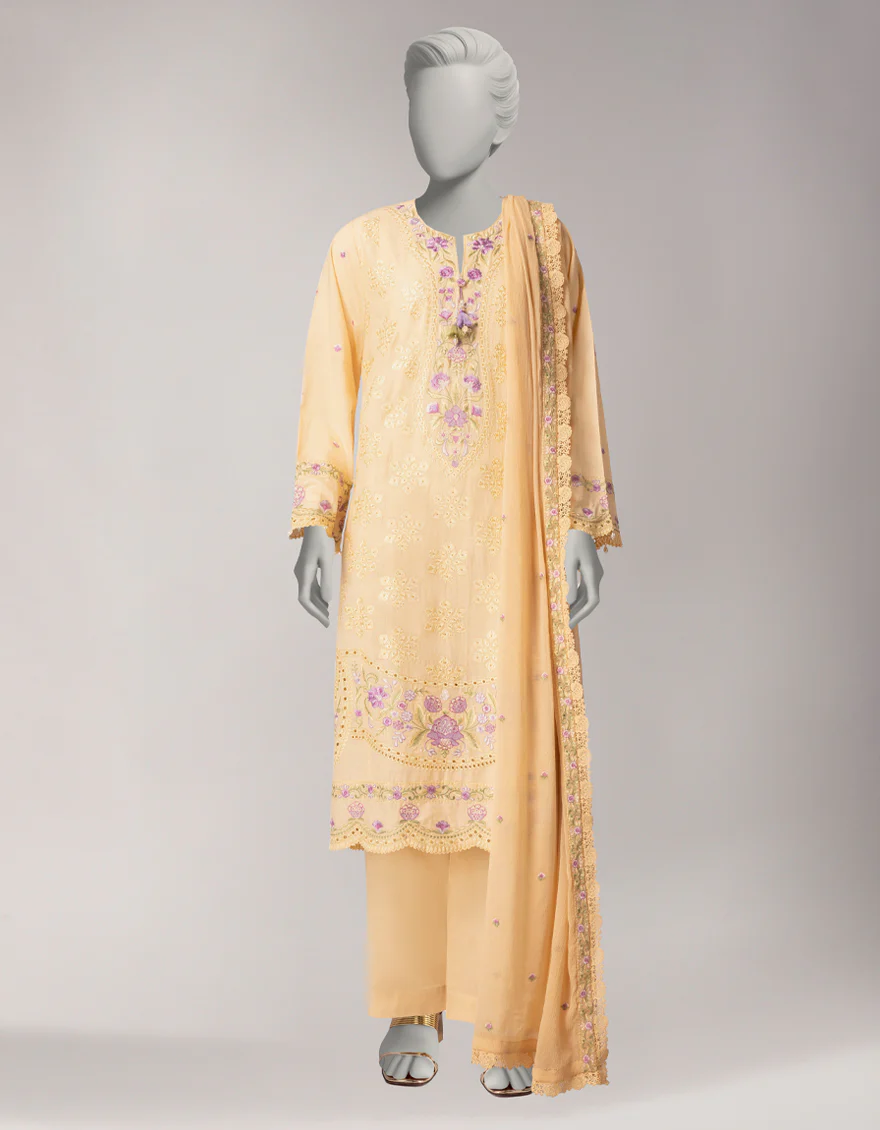 CREAM LAWN 3PC STITCHED | JLAWN-S-26-1119/S LUXE-B-03