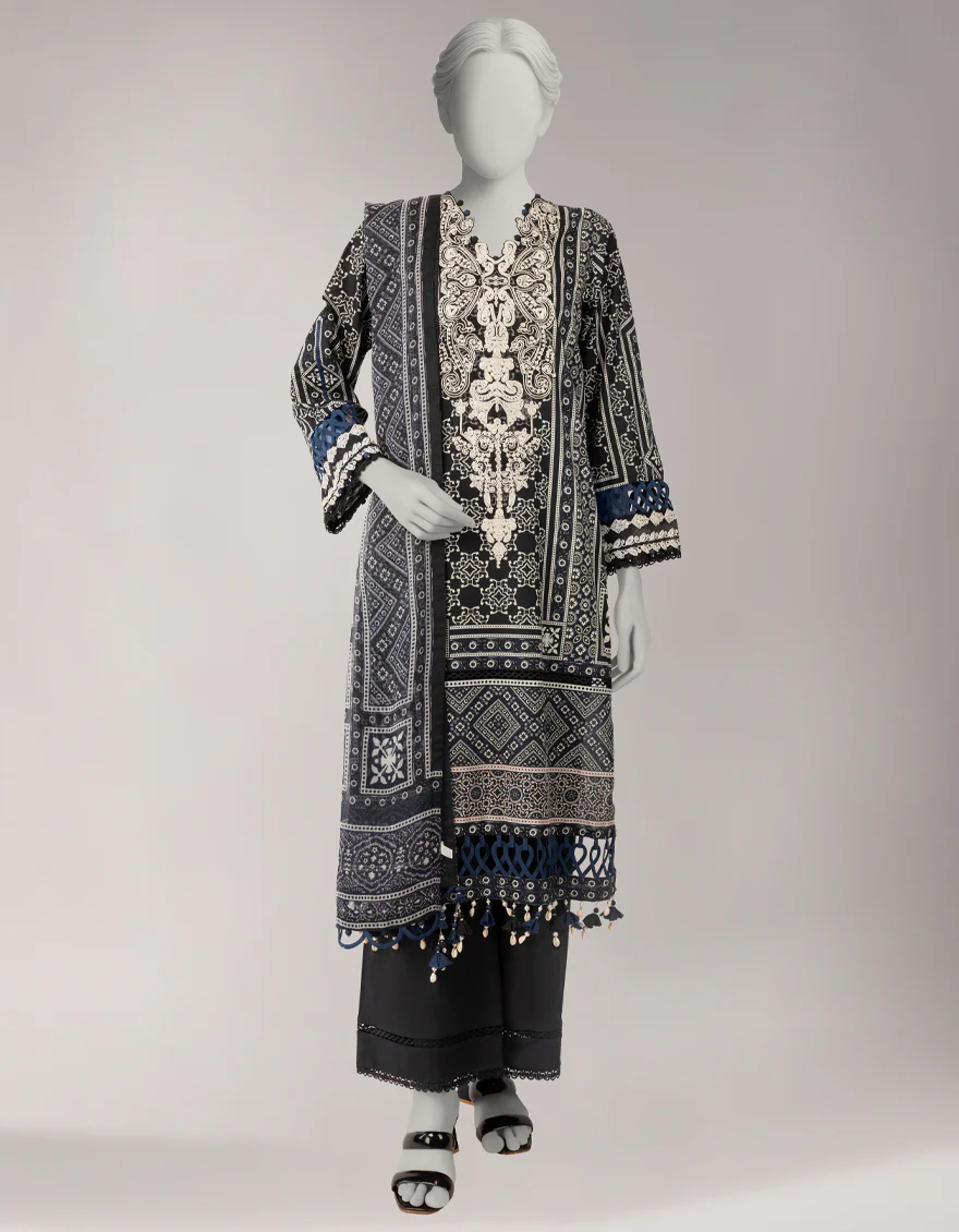 BLACK LAWN 3PC UNSTITCHED | JLAWN-S-26-3759 AJRAK-05
