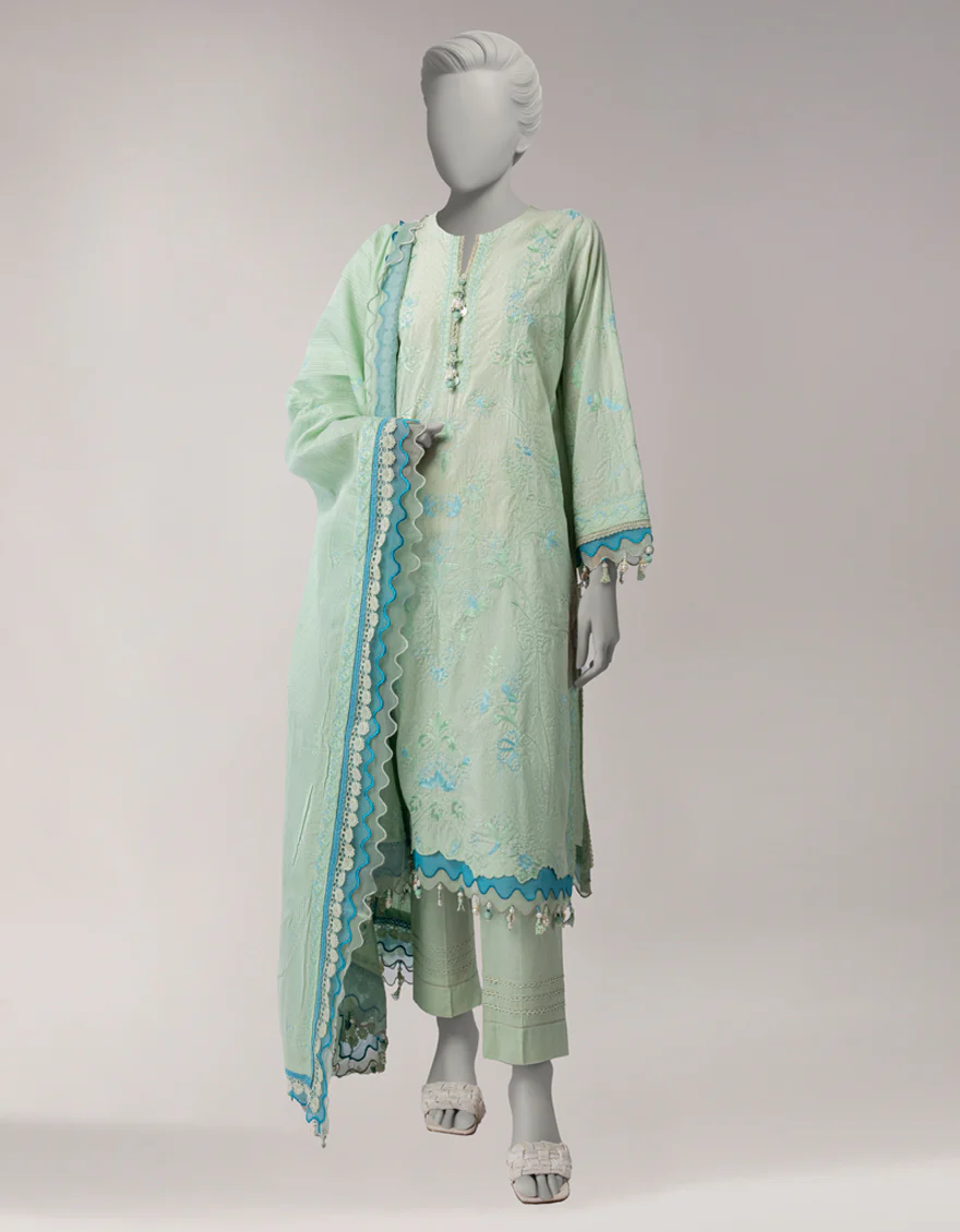GREEN DORIA 3PC UNSTITCHED | JLAWN-S-26-3834 ZARDOZI-04