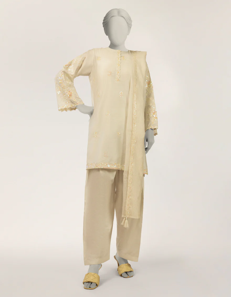 OFF WHITE COTTON SILK 3PC STITCHED | JLAWN-S-26-482/S 3D BLING-1 - Image 4