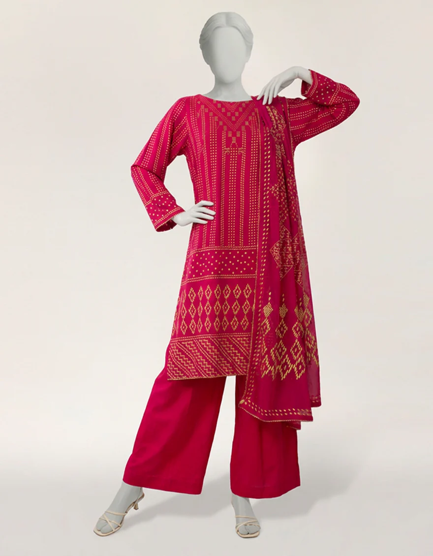 PINK BAMBER CHIFFON 3PC STITCHED | JLAWN-S-26-571/S MUKESH-06