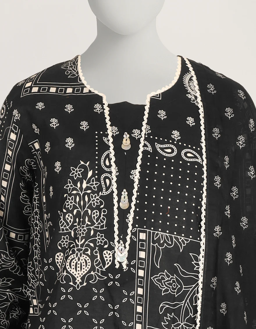 BLACK LAWN 3PC STITCHED | JLAWN-S-26-579/S MONOCHROME MOTIFS-3 - Image 3